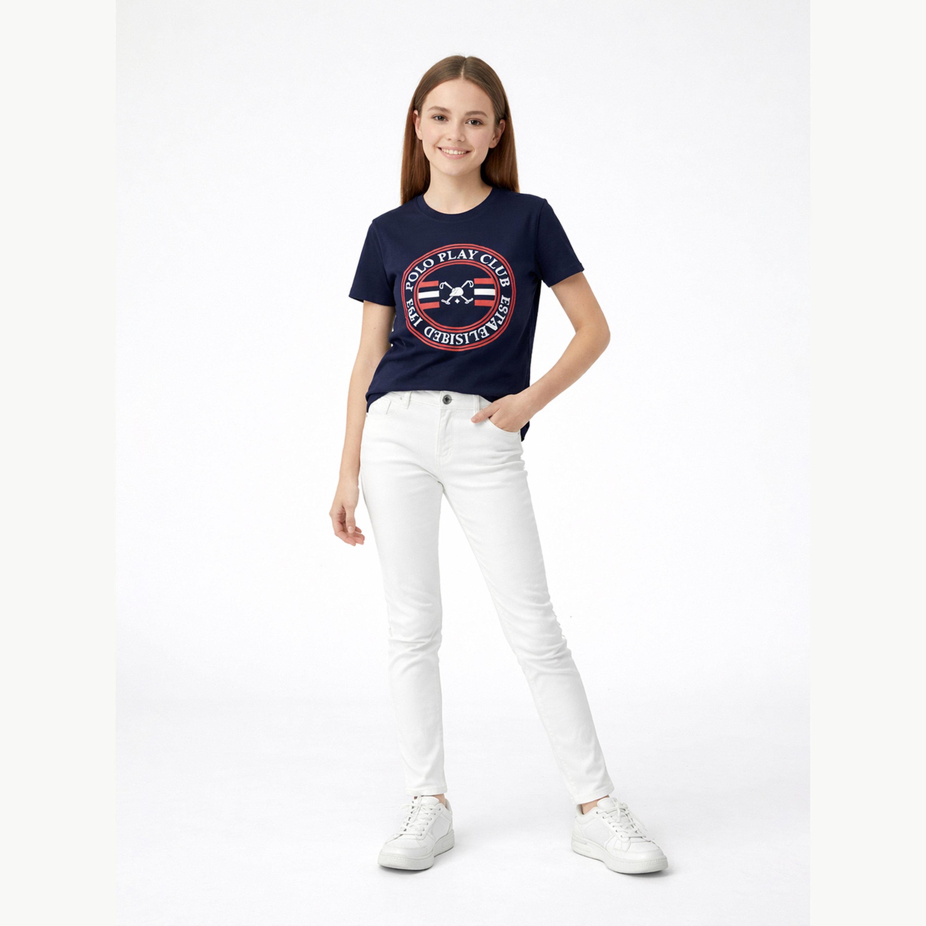 تيشيرت بياقة دائرية وشعار جرافيك للبنات-girls-clothing-tshirts-image-2