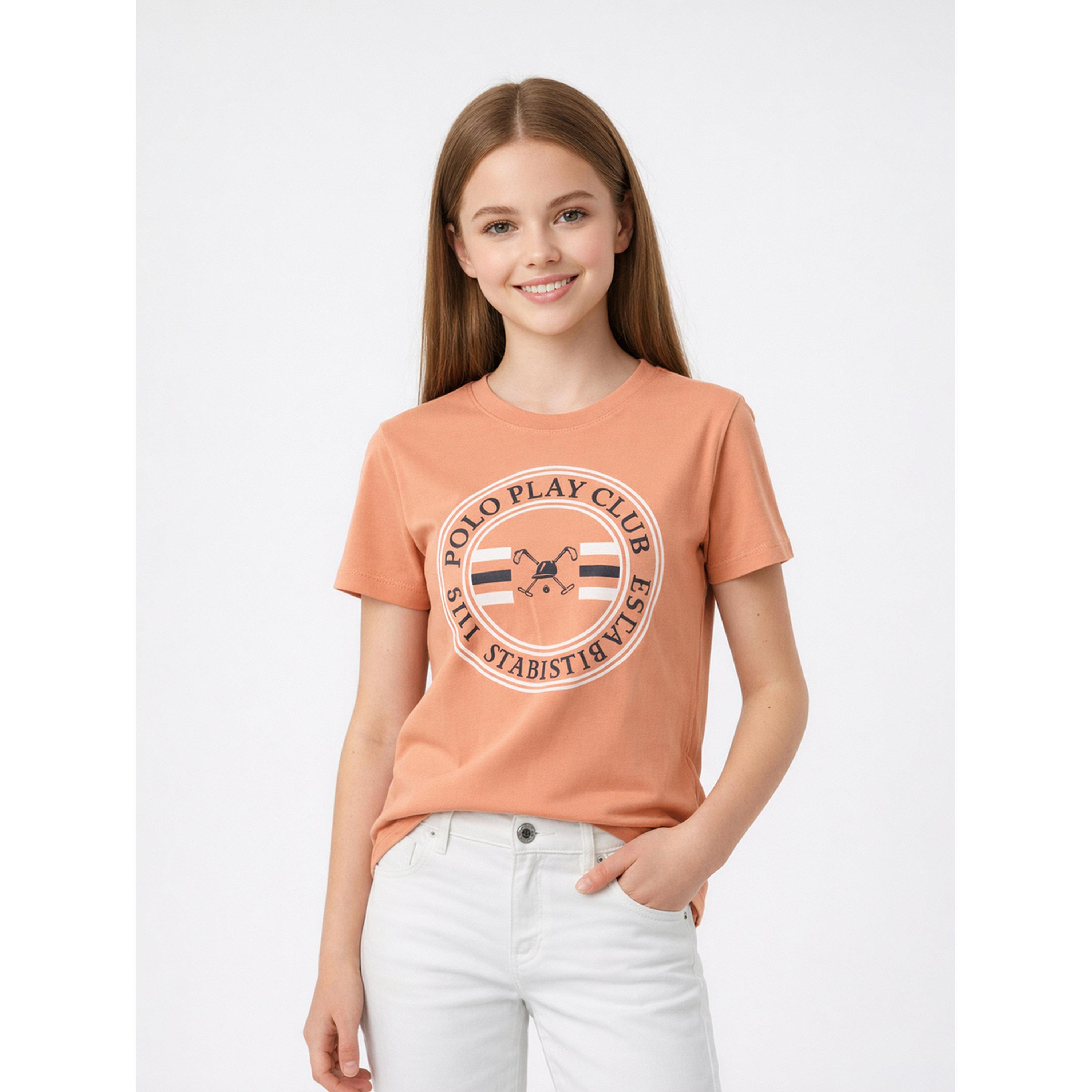 تيشيرت بياقة دائرية وشعار جرافيك للبنات-girls-clothing-tshirts-image-1