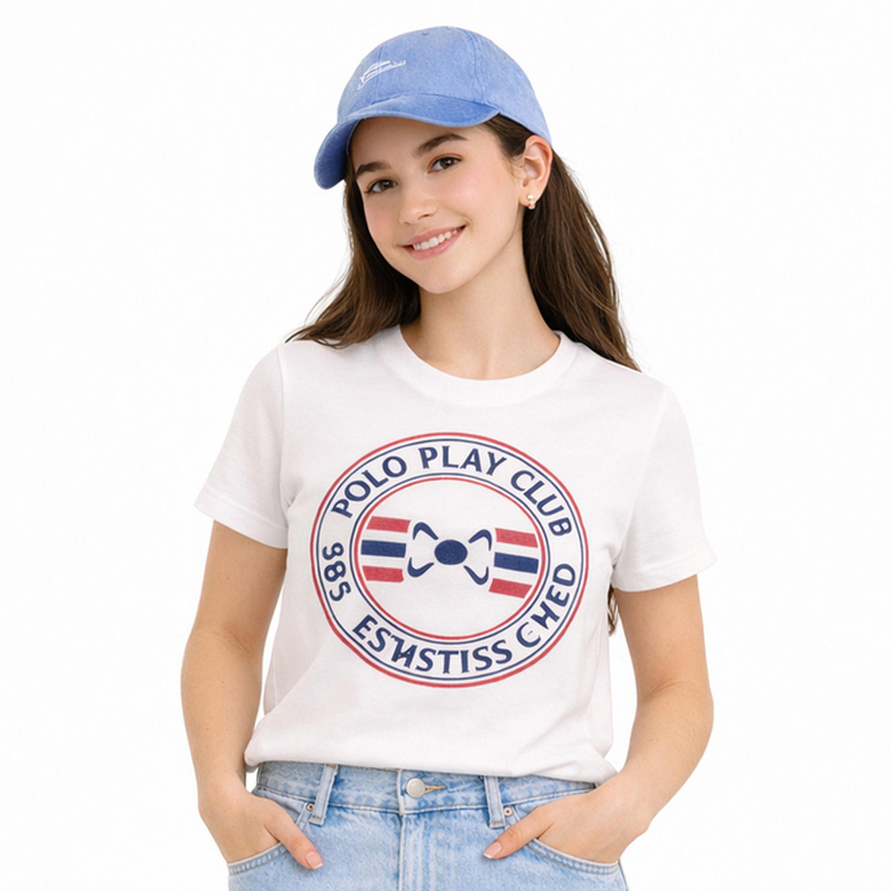 تيشيرت بياقة دائرية وشعار جرافيك للبنات-girls-clothing-tshirts-image-1