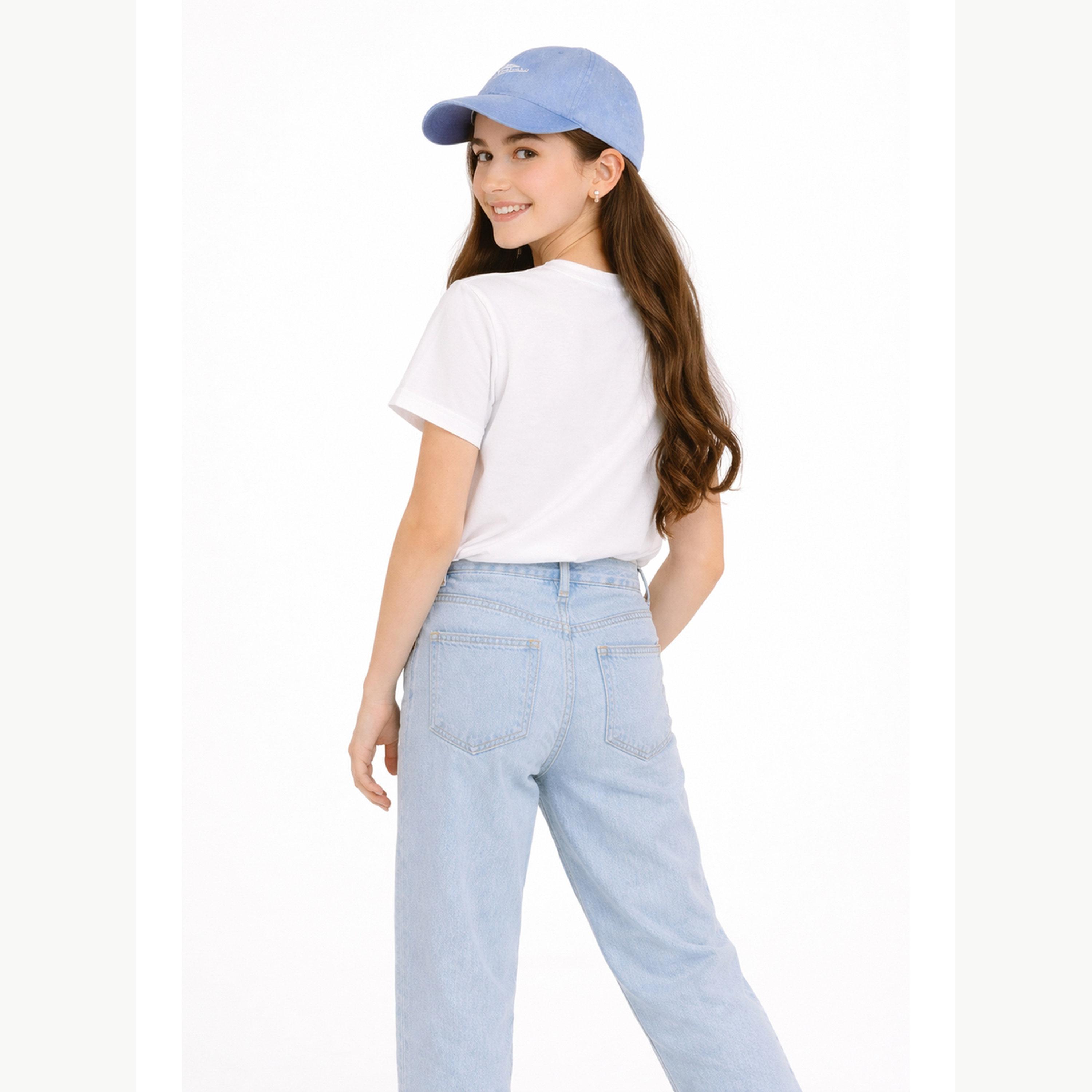 تيشيرت بياقة دائرية وشعار جرافيك للبنات-girls-clothing-tshirts-image-3
