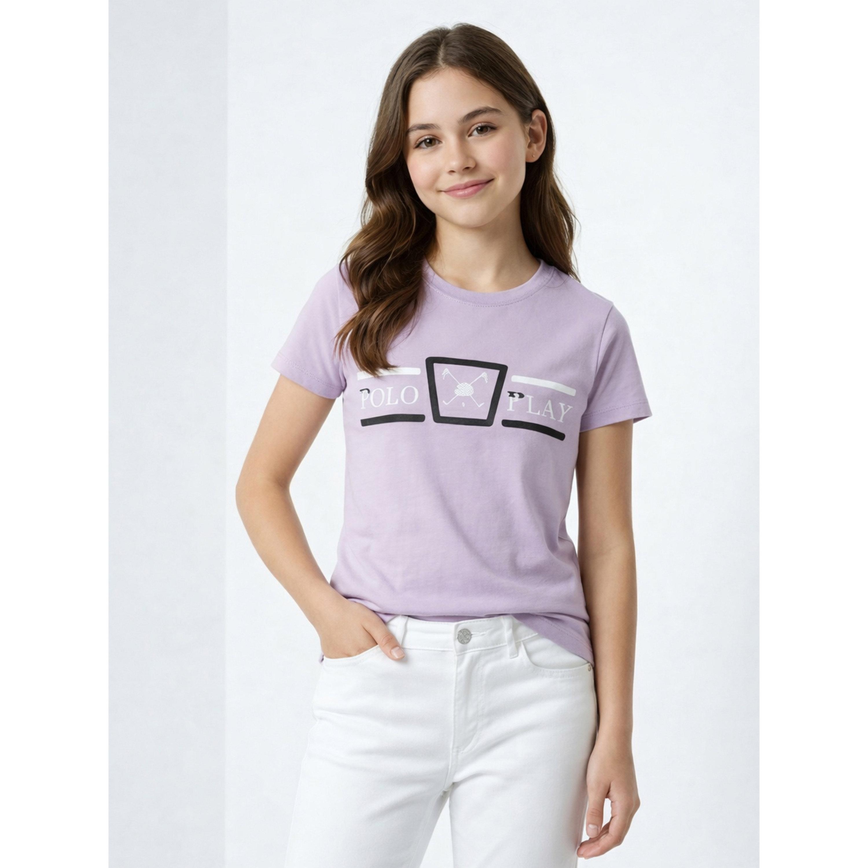 تيشيرت بياقة دائرية وشعار جرافيك للبنات-girls-clothing-tshirts-image-1