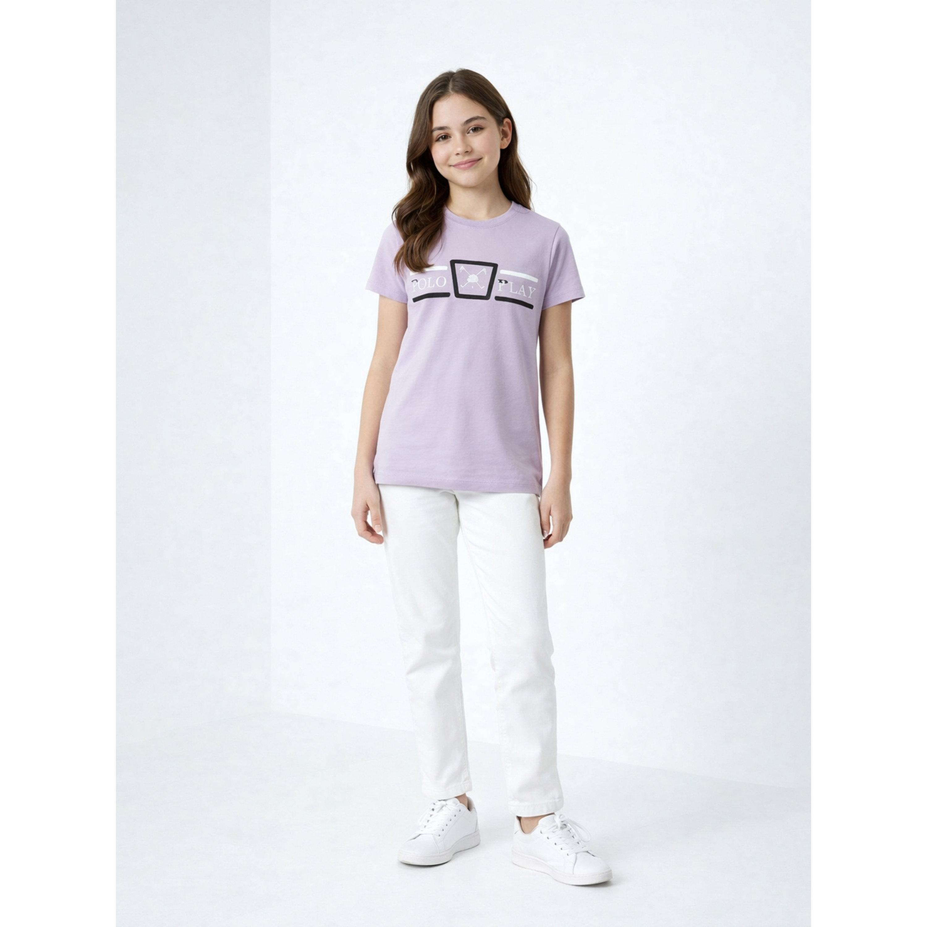 تيشيرت بياقة دائرية وشعار جرافيك للبنات-girls-clothing-tshirts-image-2