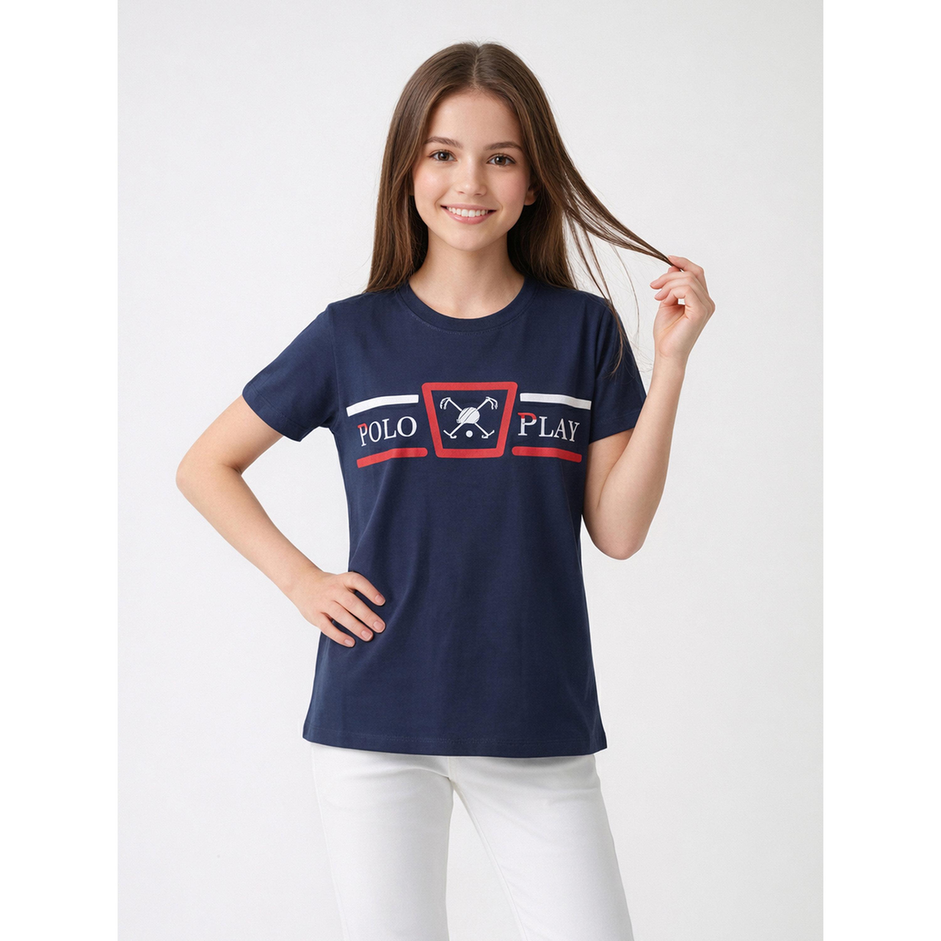 تيشيرت بياقة دائرية وشعار جرافيك للبنات-girls-clothing-tshirts-image-1