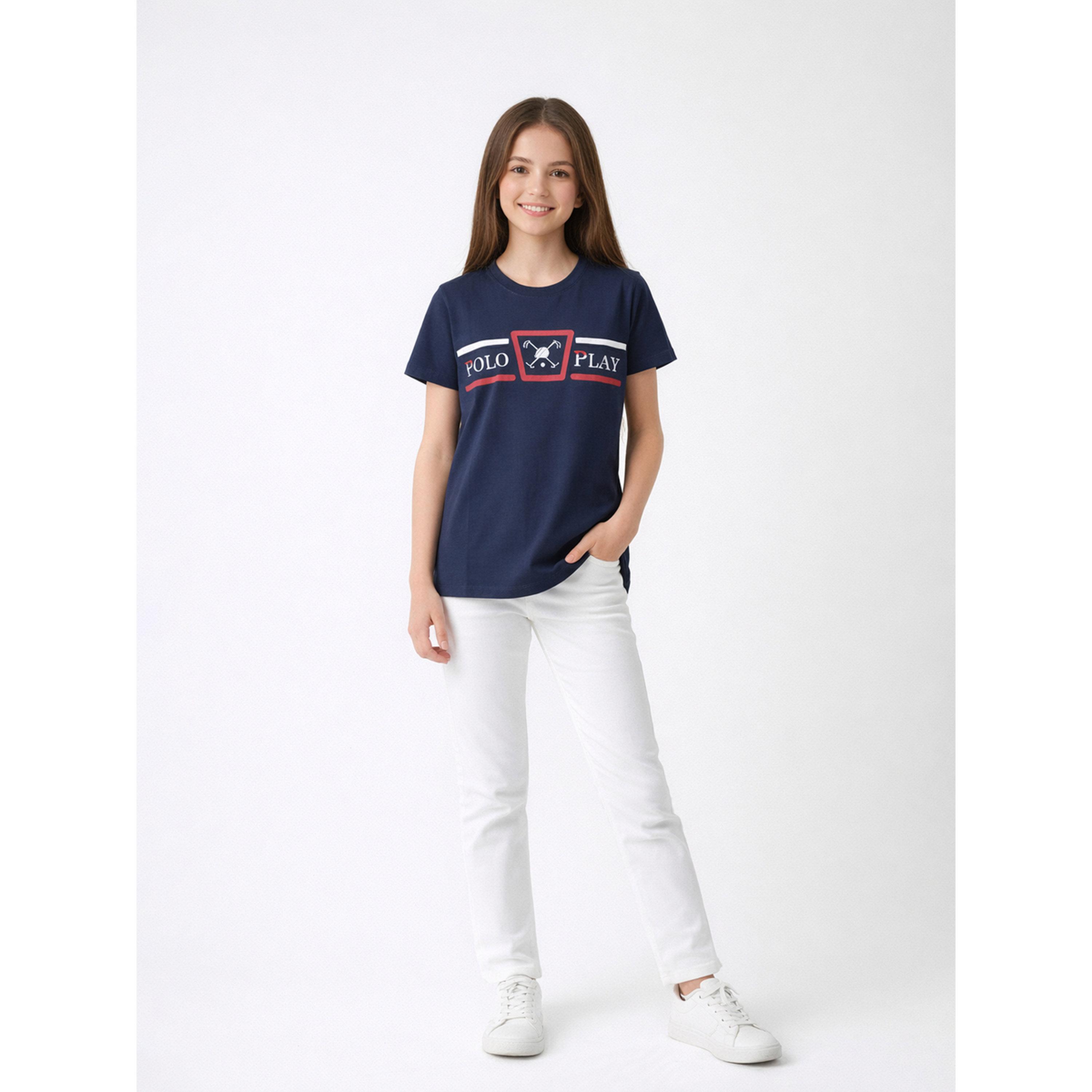 تيشيرت بياقة دائرية وشعار جرافيك للبنات-girls-clothing-tshirts-image-2