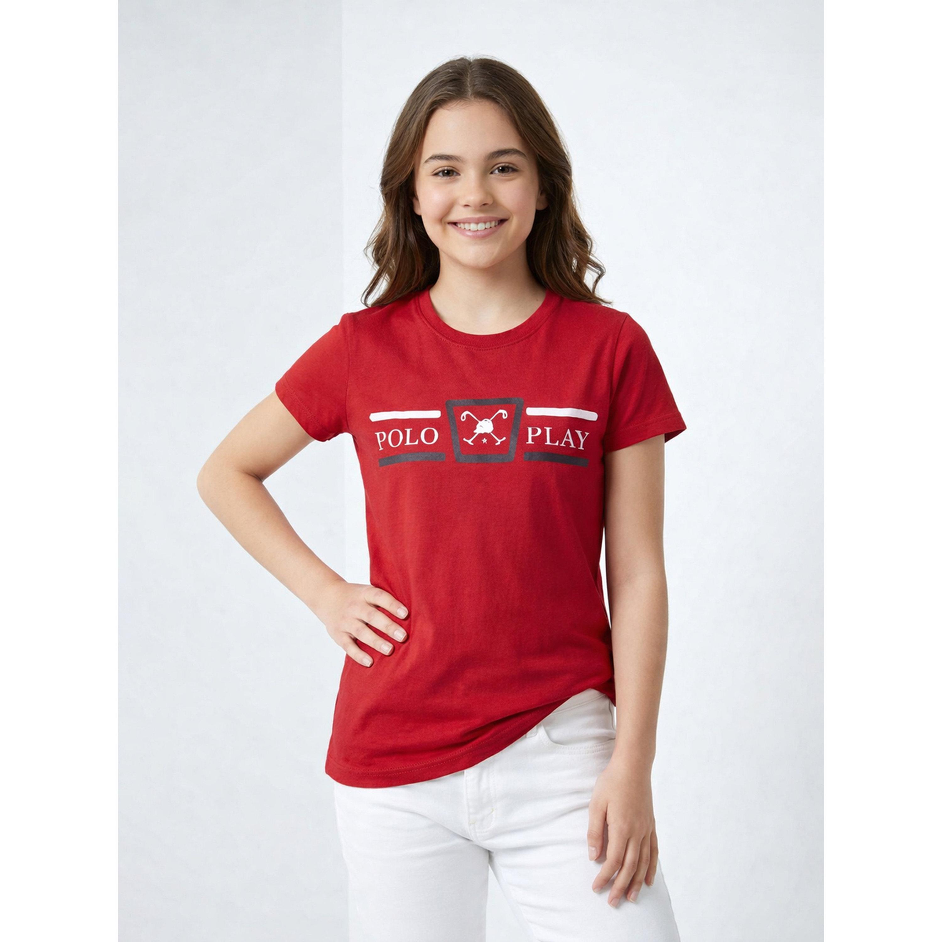 تيشيرت بياقة دائرية وشعار جرافيك للبنات-girls-clothing-tshirts-image-1