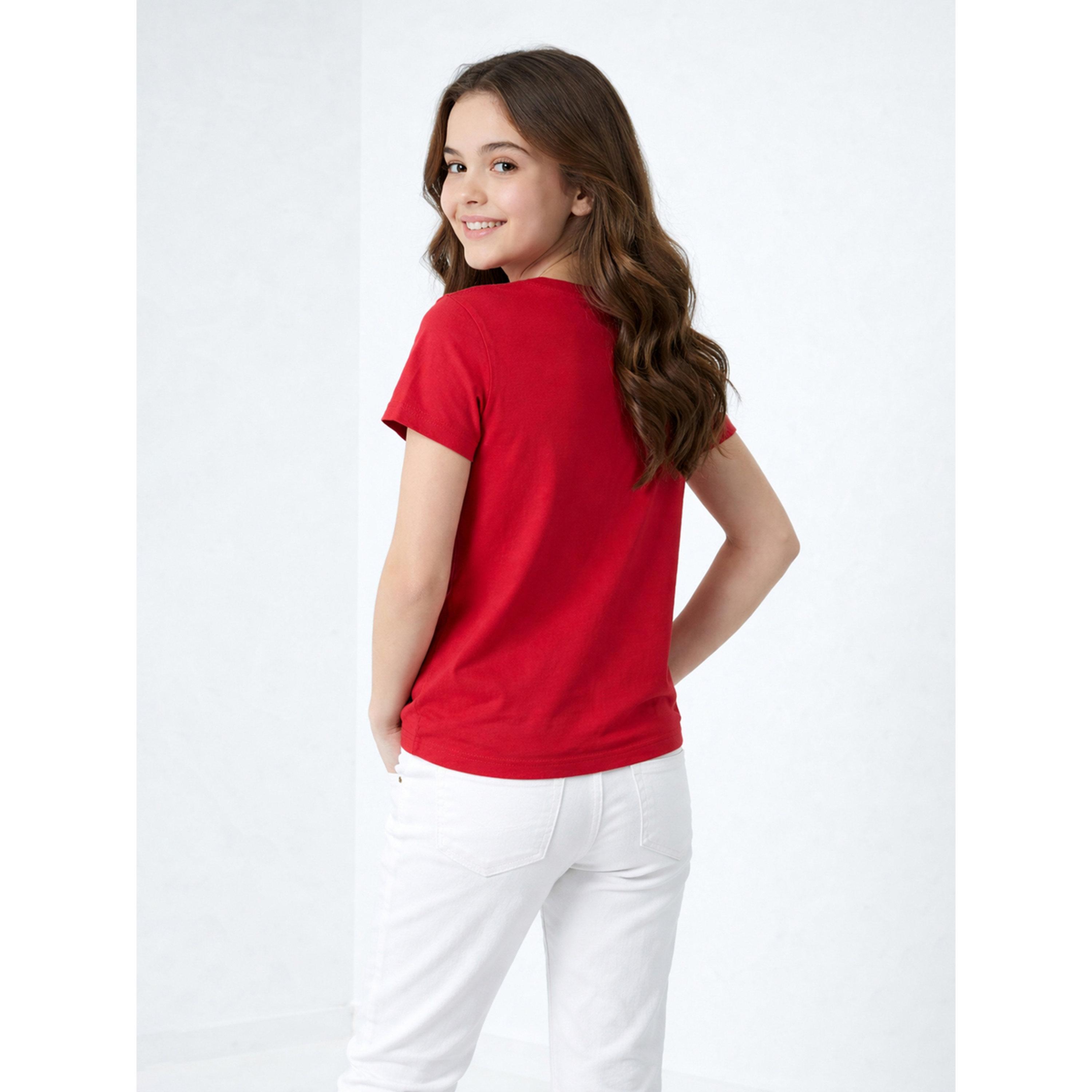 تيشيرت بياقة دائرية وشعار جرافيك للبنات-girls-clothing-tshirts-image-3