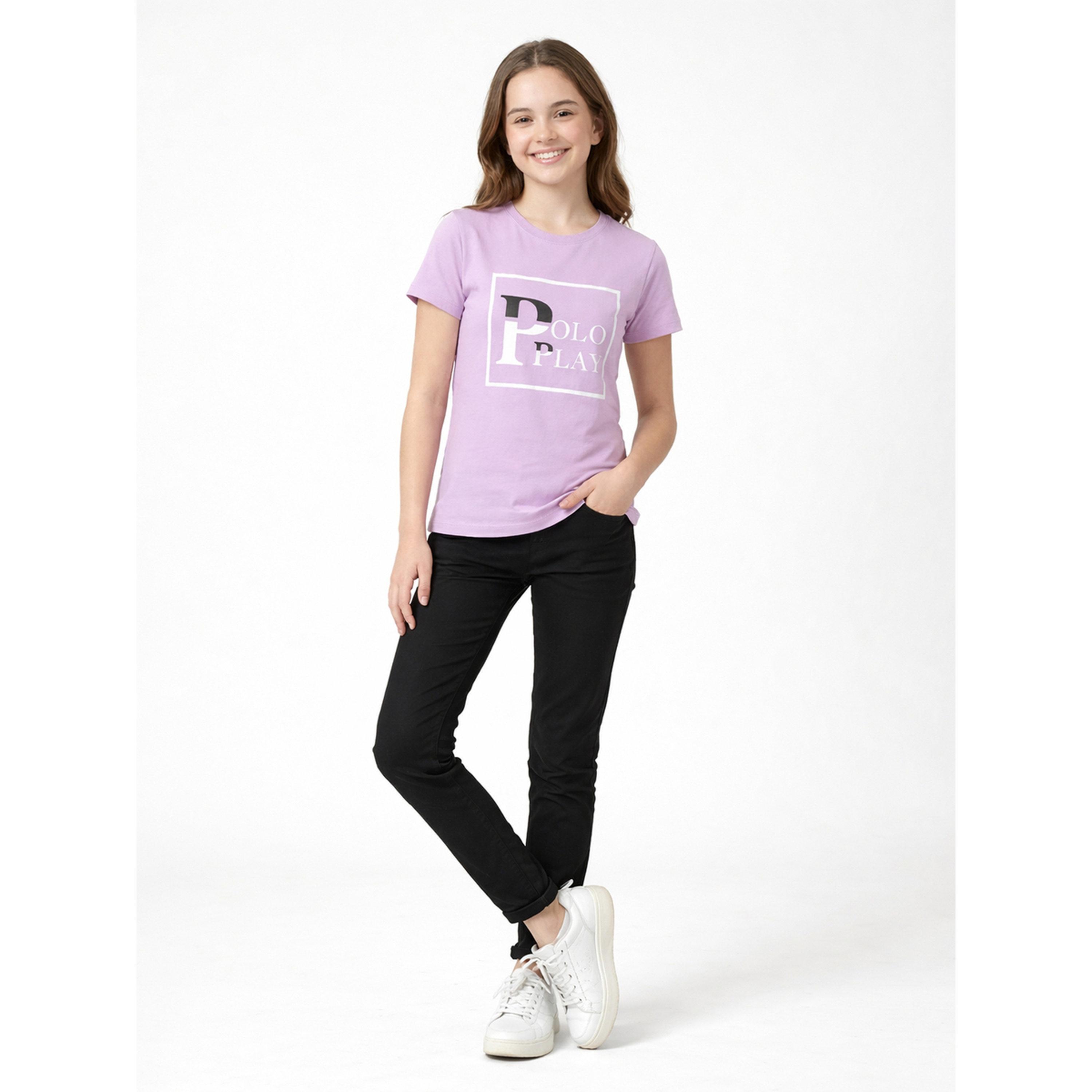 تيشيرت بياقة دائرية وشعار جرافيك للبنات-girls-clothing-tshirts-image-2