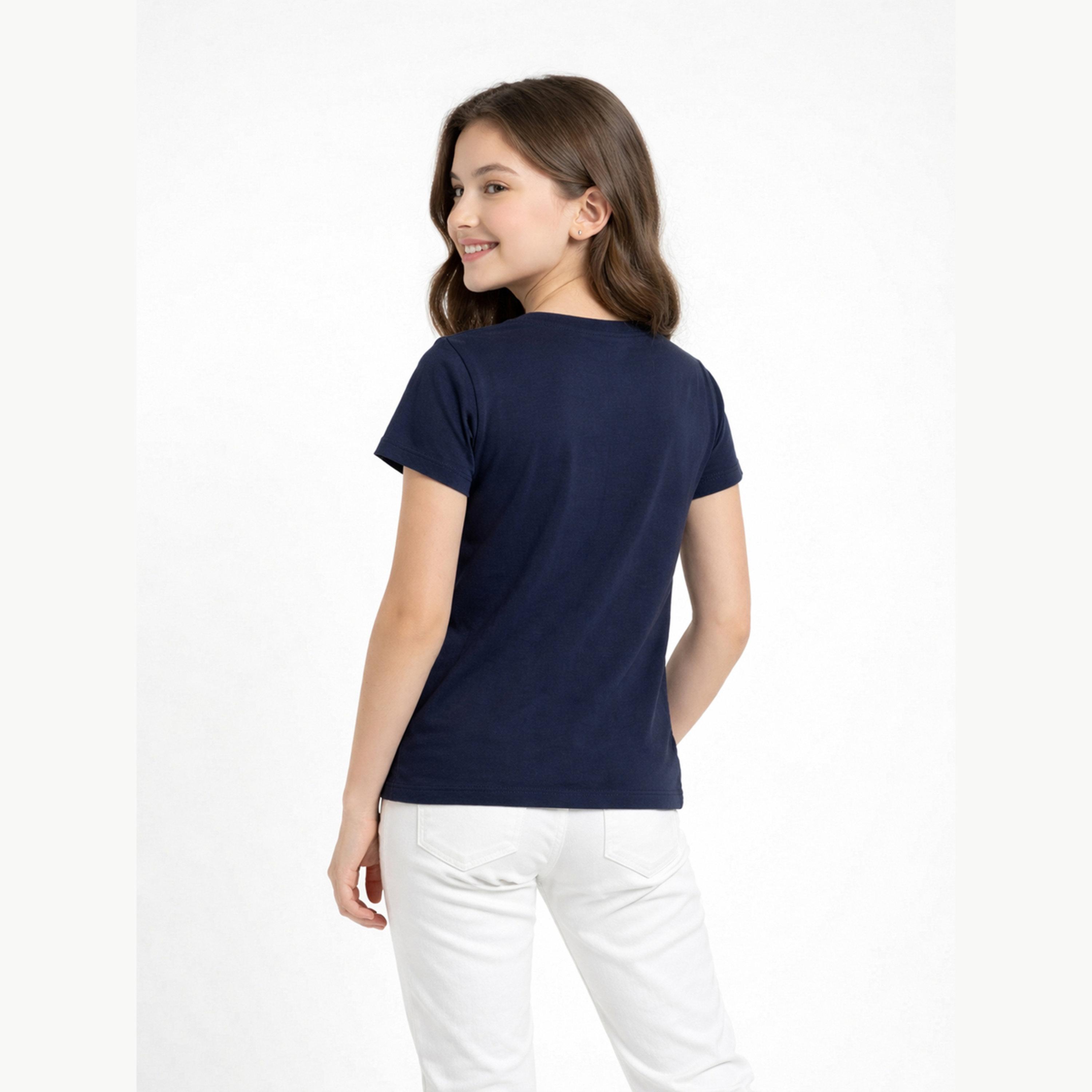 تيشيرت بياقة دائرية وشعار جرافيك للبنات-girls-clothing-tshirts-image-3