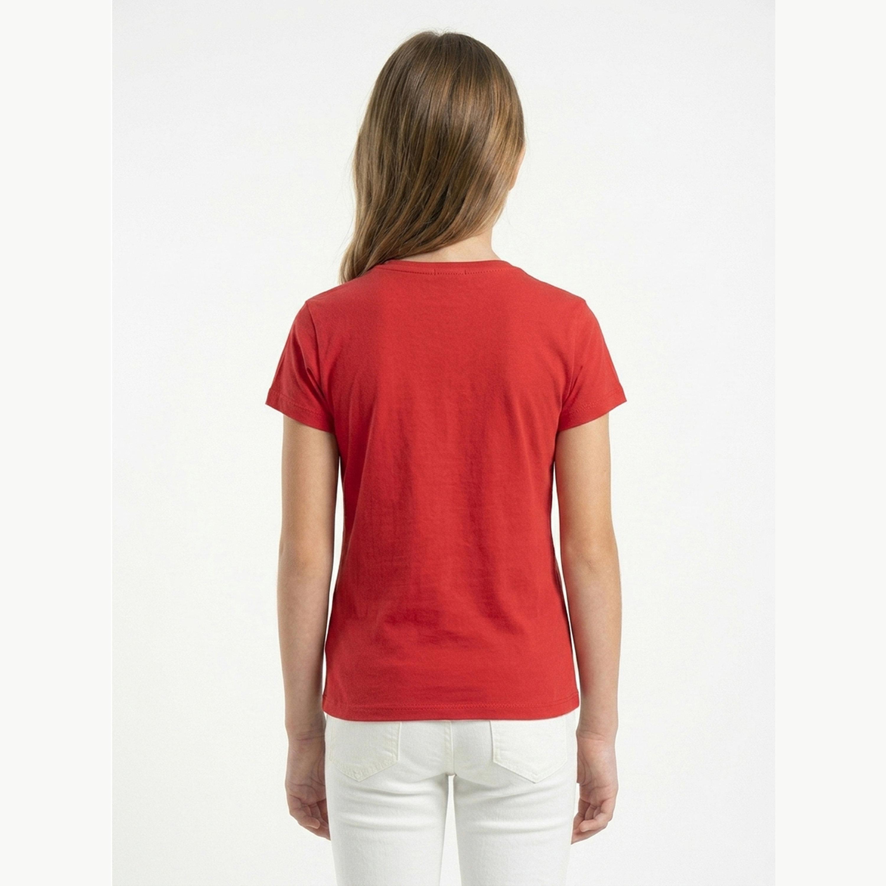 تيشيرت بياقة دائرية وشعار جرافيك للبنات-girls-clothing-tshirts-image-3