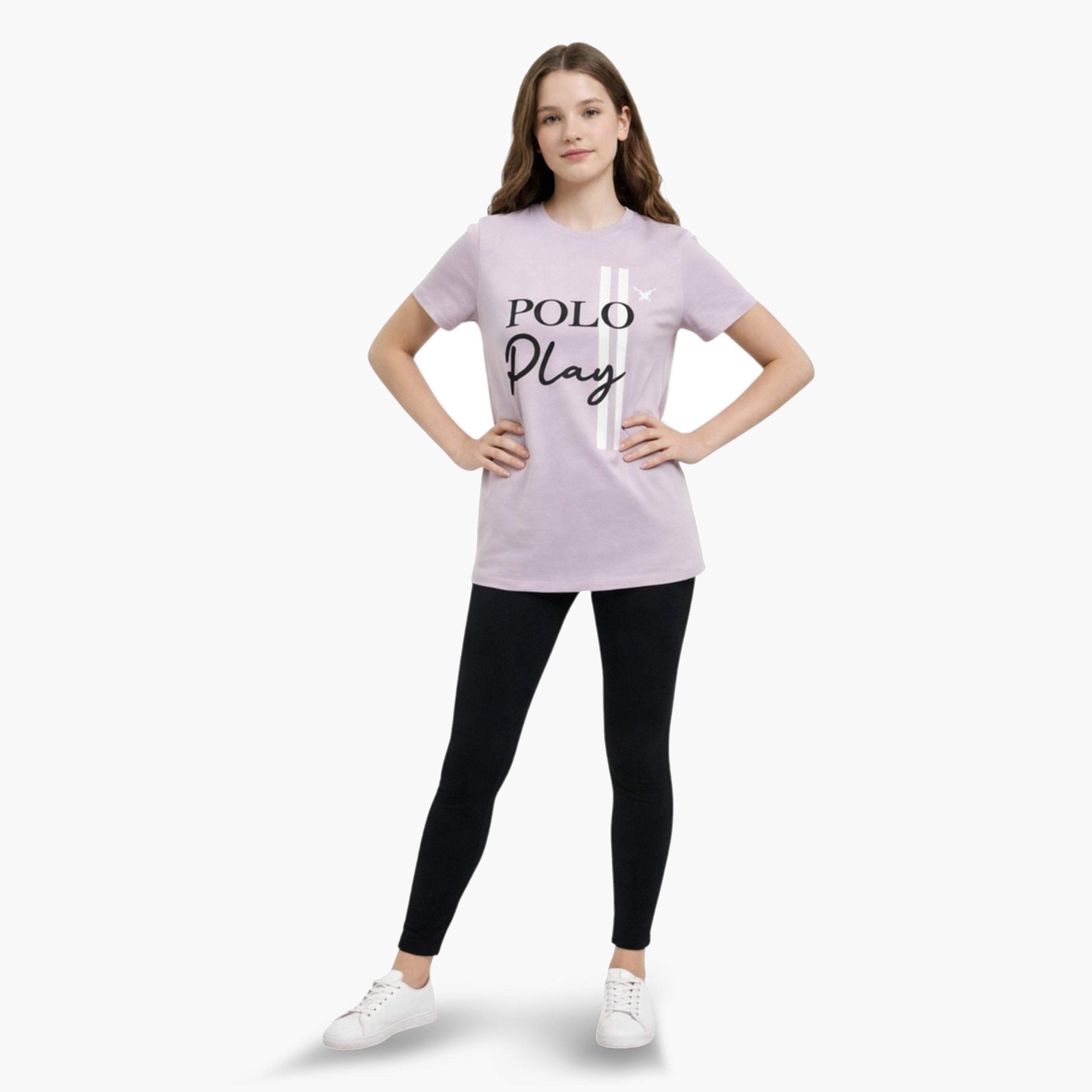 تيشيرت بياقة دائرية وشعار جرافيك للبنات-girls-clothing-tshirts-image-2