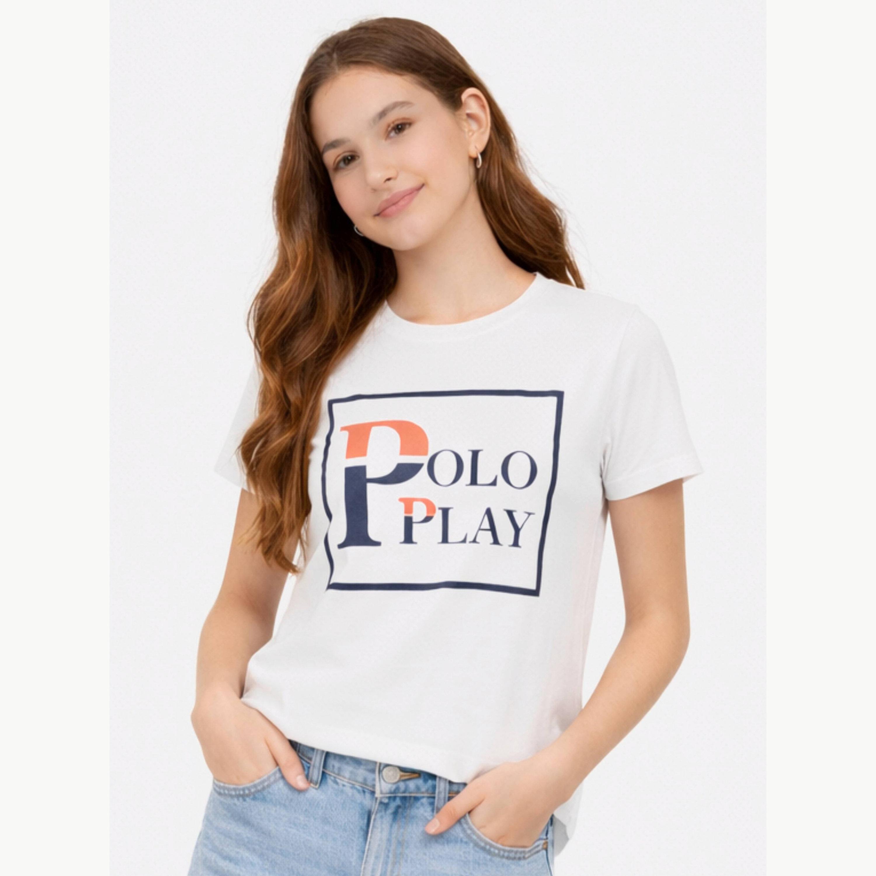 تيشيرت بياقة دائرية وشعار جرافيك للبنات-girls-clothing-tshirts-image-1