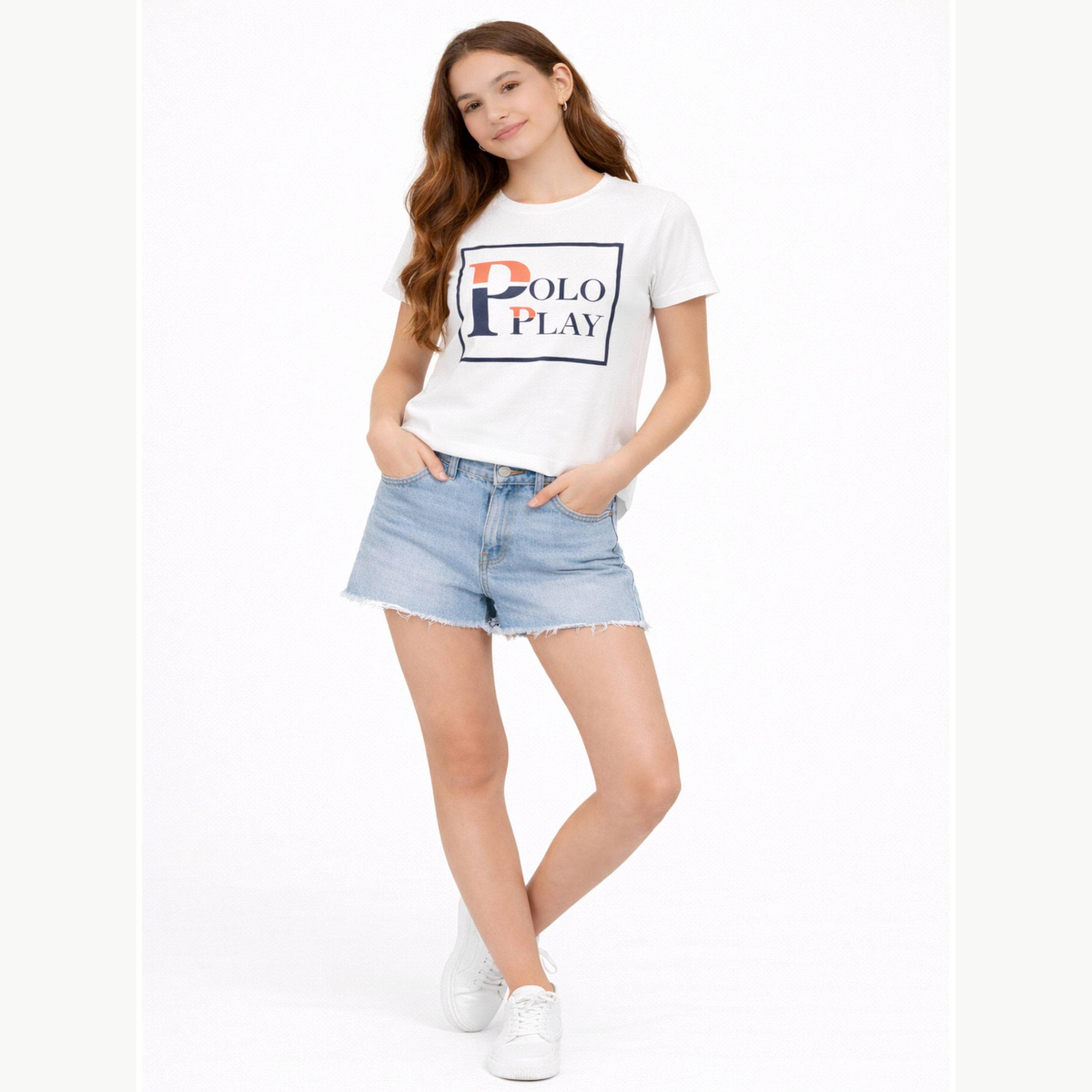 تيشيرت بياقة دائرية وشعار جرافيك للبنات-girls-clothing-tshirts-image-2