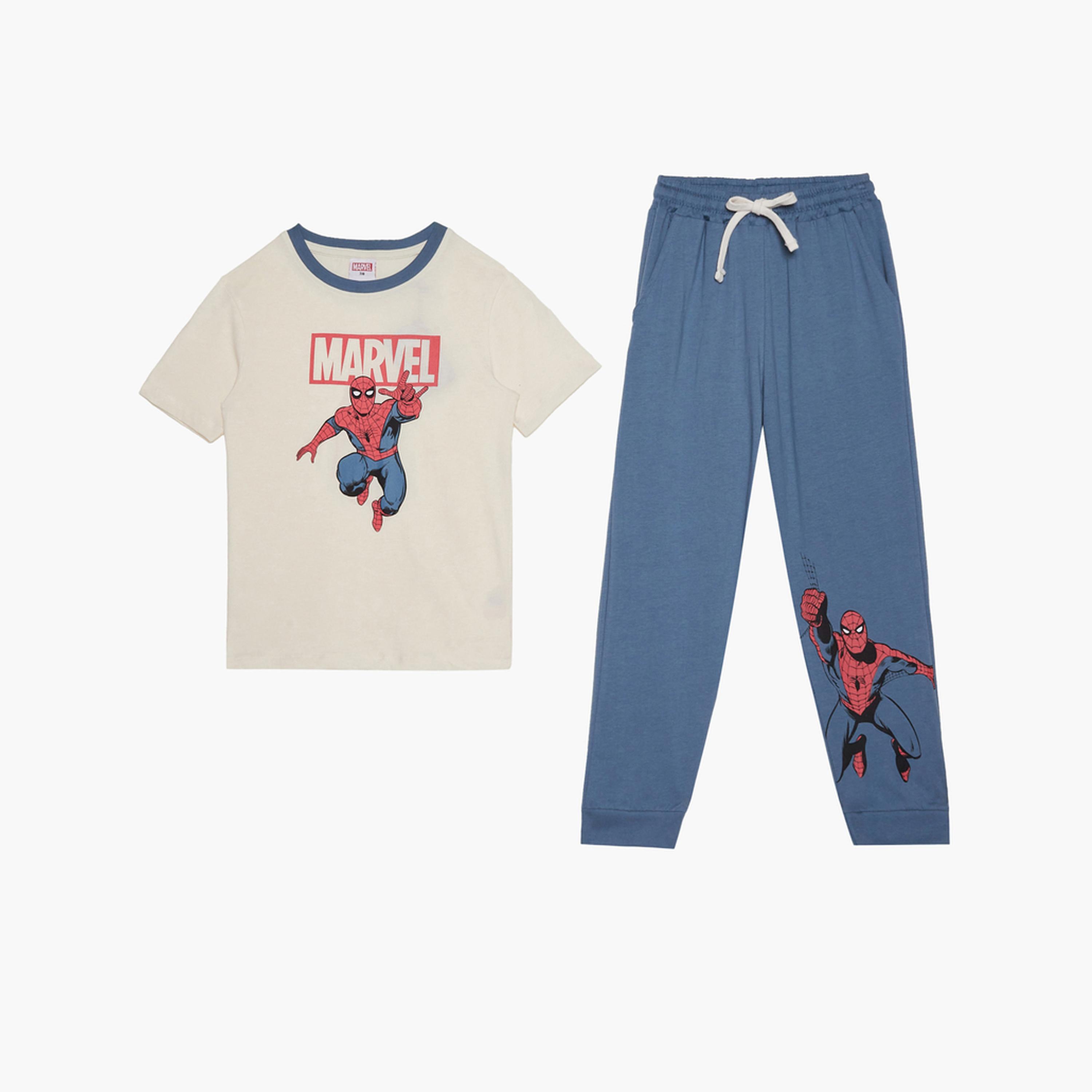 Styli Boys Spider Man Printed T-Shirt and Pyjama Set-boys-clothing-nightwear-image-1