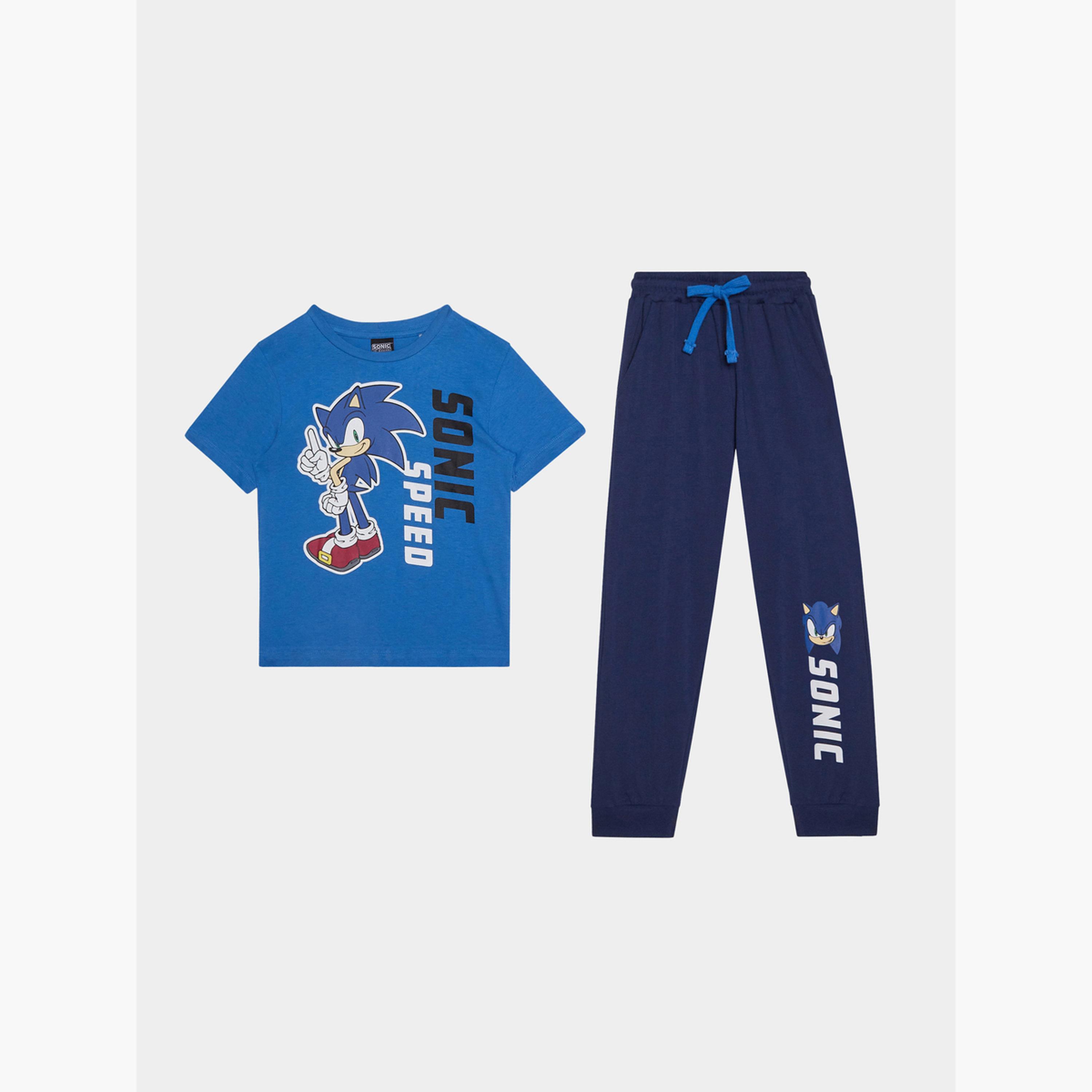 Styli Boys Sonic Printed Short Sleeves T-Shirt and Pyjama Set-boys-clothing-nightwear-image-1