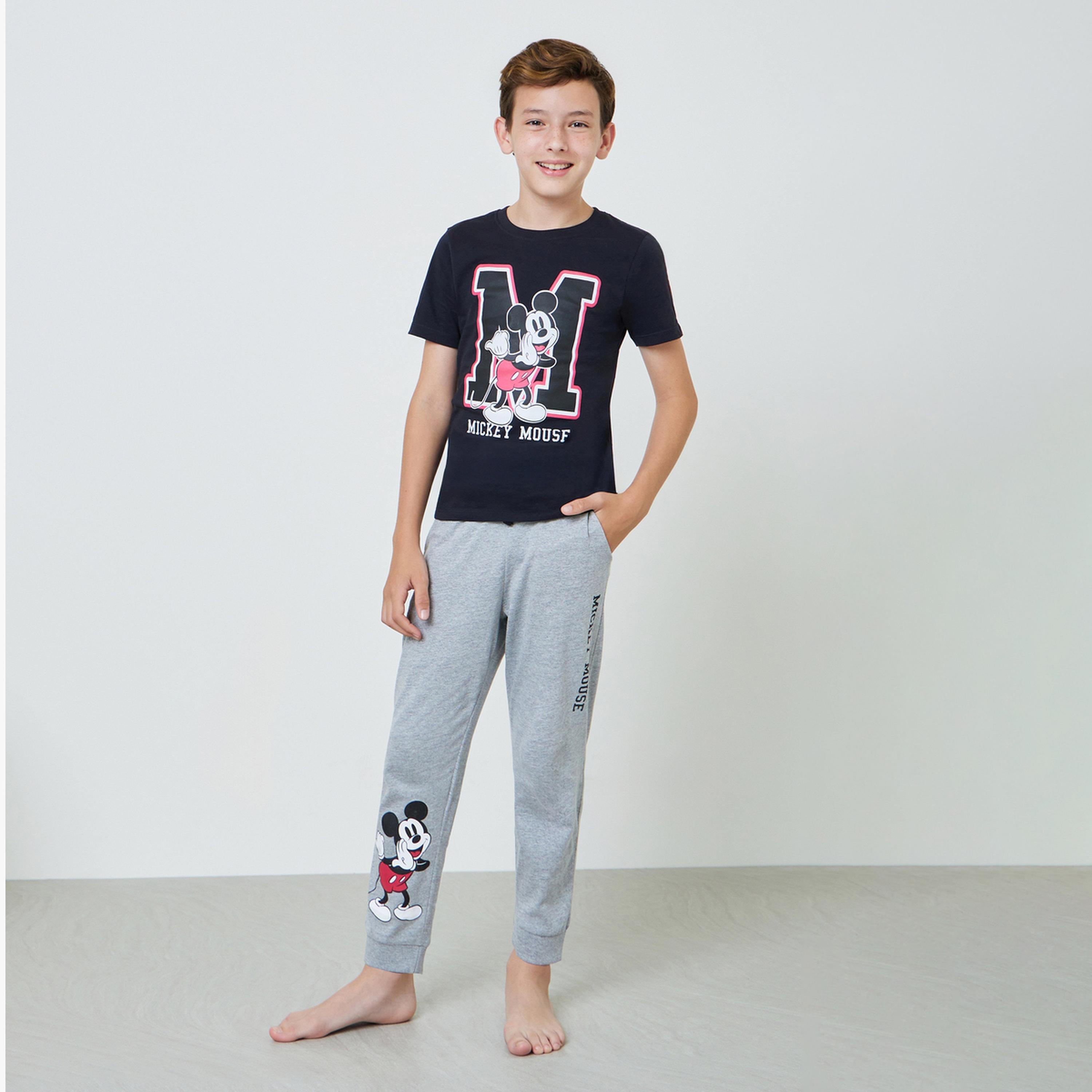 Styli Boys Mickey Mouse Print Short Sleeve T-Shirt and Pyjama Set-boys-clothing-nightwear-image-1