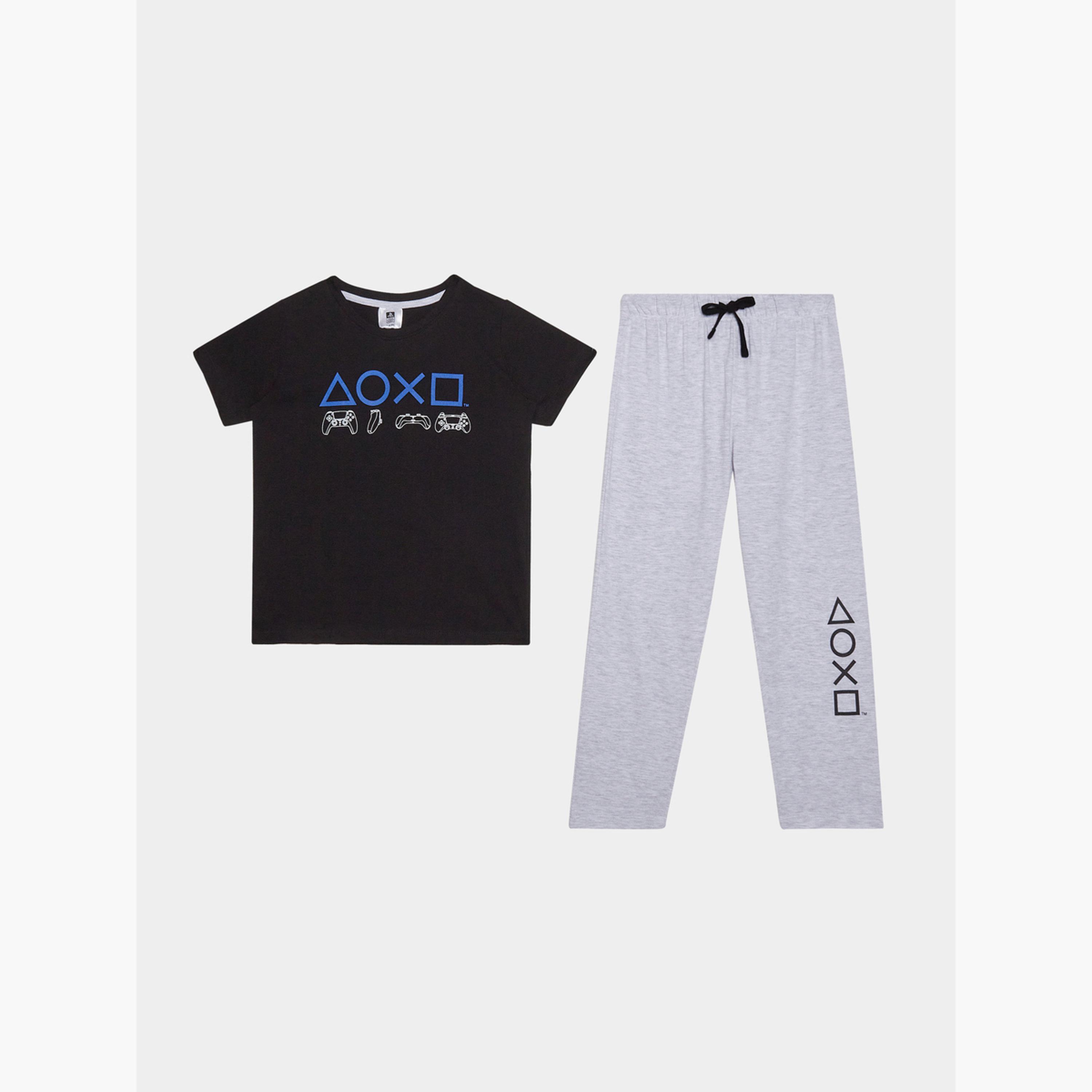 Styli Boys Playstation Printed Short Sleeves T-Shirt and Pyjama Set-boys-clothing-nightwear-image-1