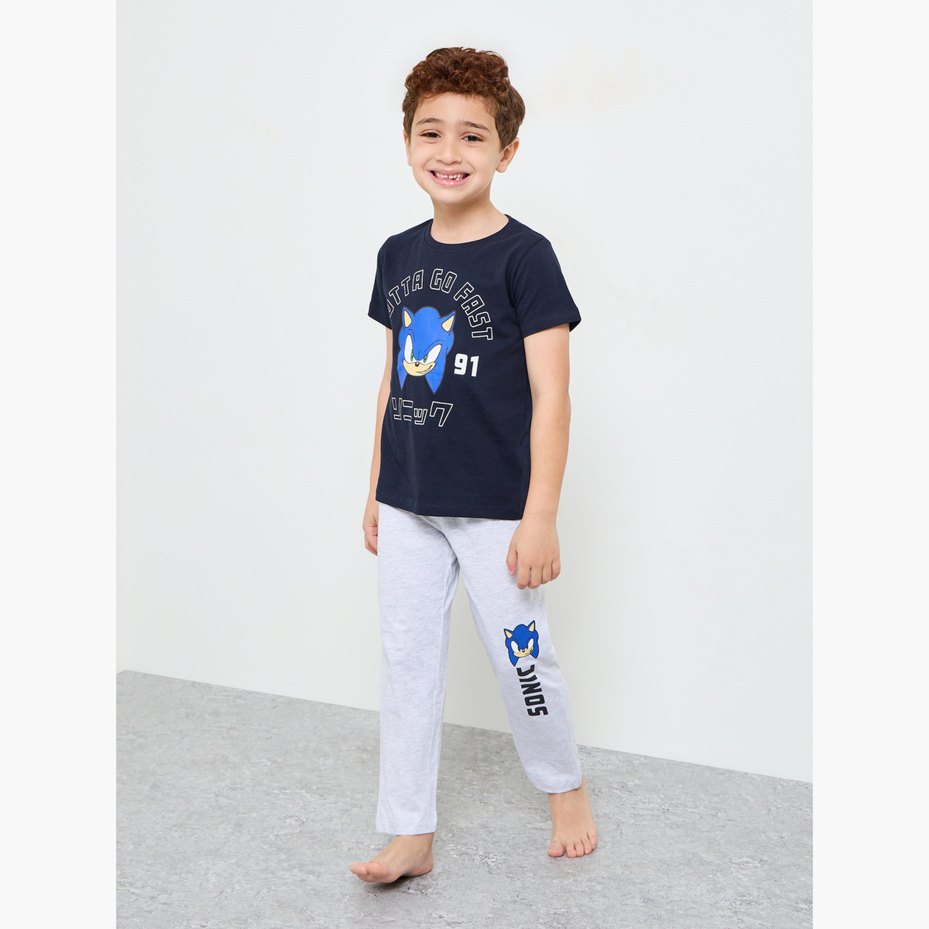 مجموعة من بيجاما وتيشيرت بأكمام قصيرة بطبعة سونيك للأولاد-boys-clothing-nightwear-image-1