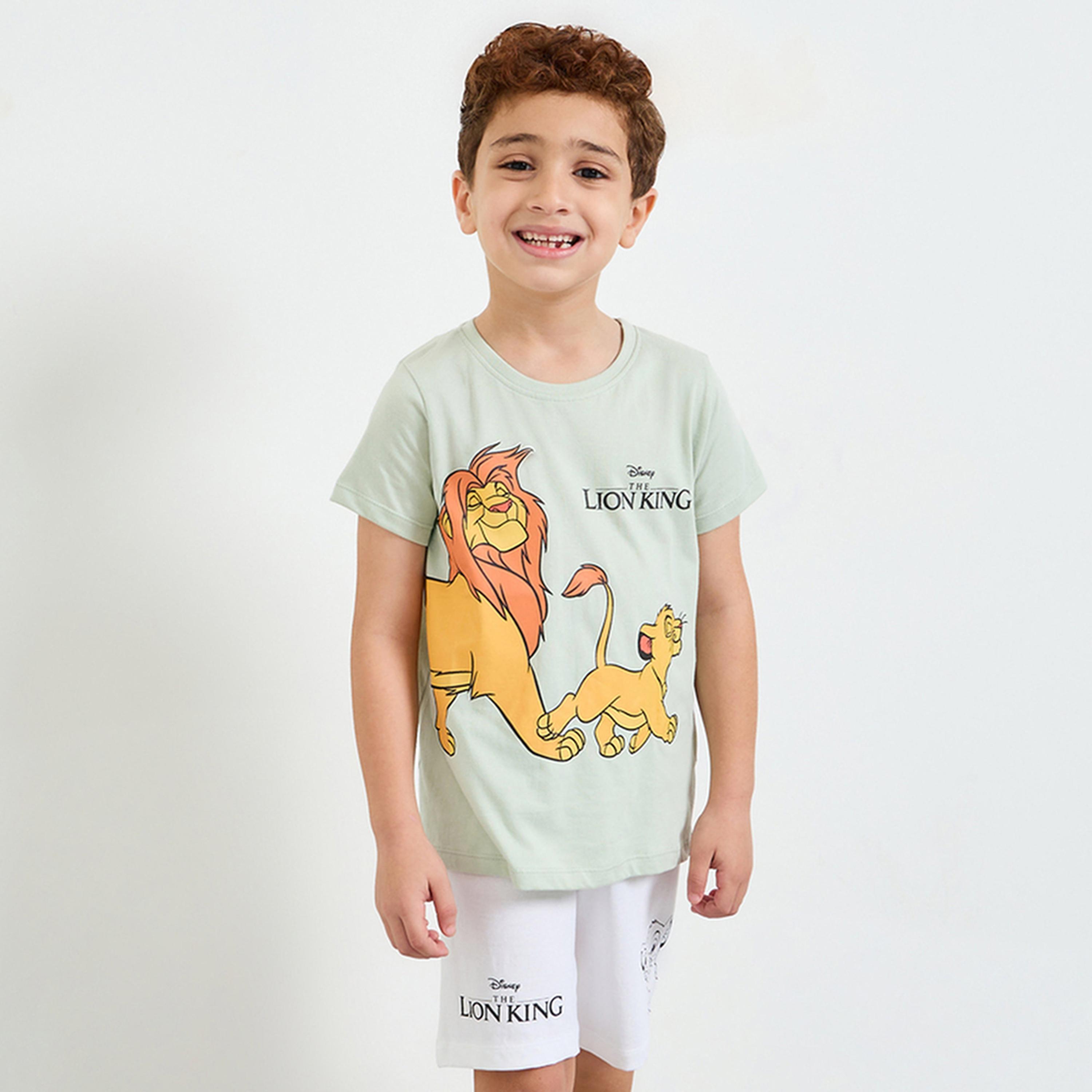 مجموعة من شورت وتيشيرت مطبوع بطبعة الأسد الملك للأولاد-boys-clothing-nightwear-image-1
