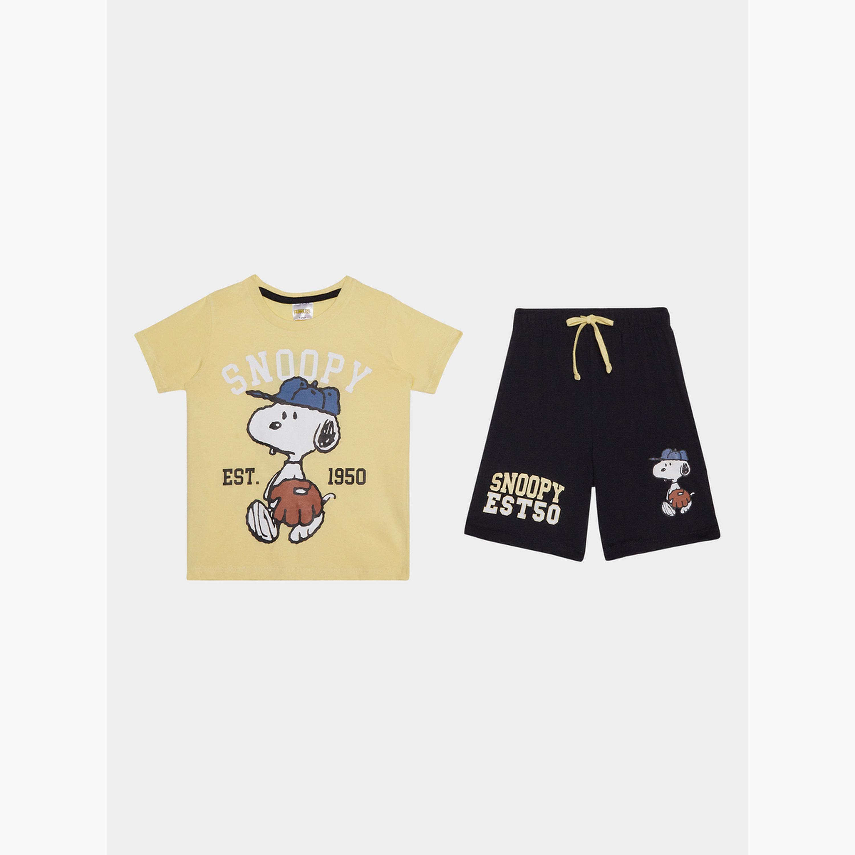 مجموعة من شورت وتيشيرت مطبوع بطبعة سنوبي للأولاد-boys-clothing-nightwear-image-1