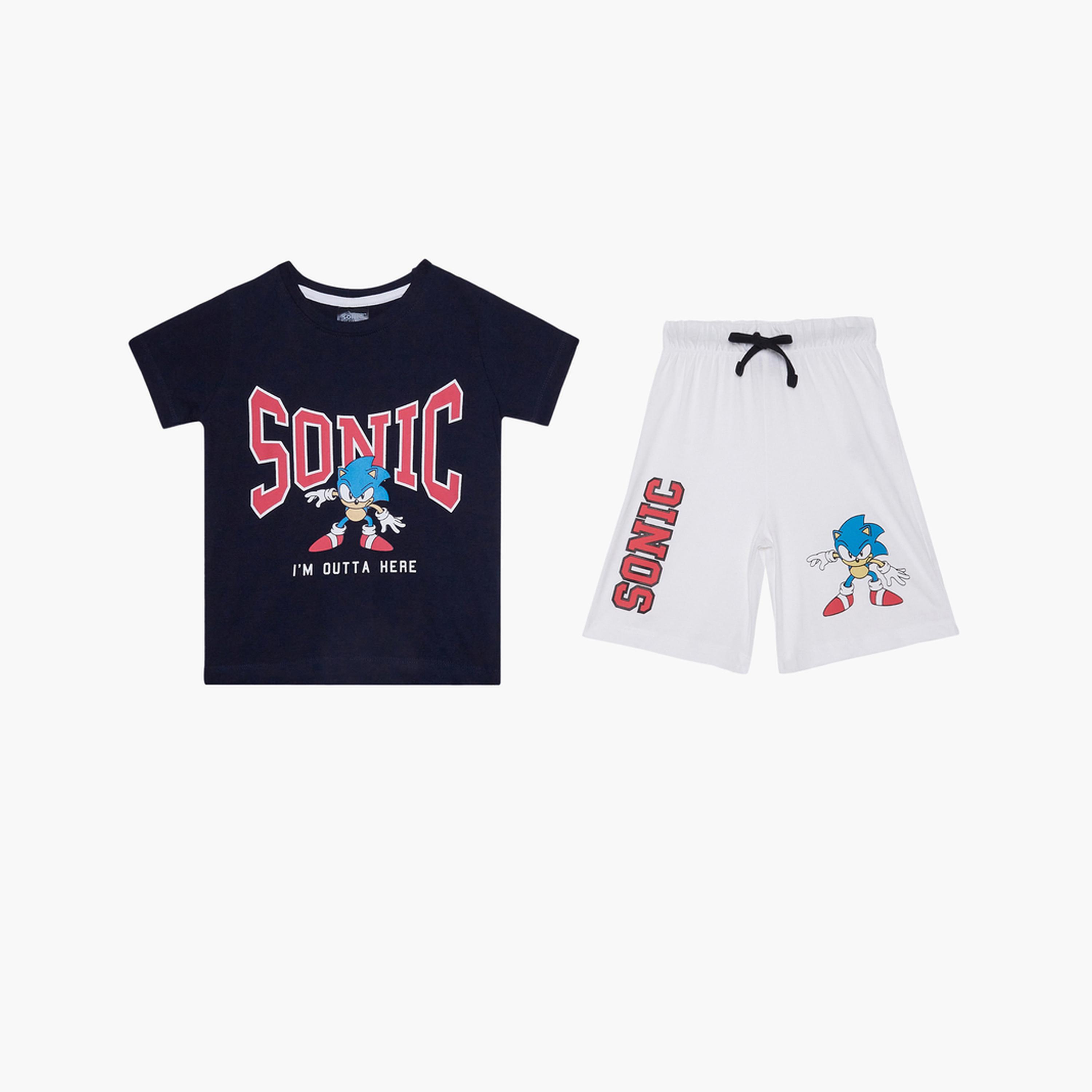 مجموعة من شورت وتيشيرت مطبوع بطبعة سونيك للأولاد-boys-clothing-nightwear-image-1