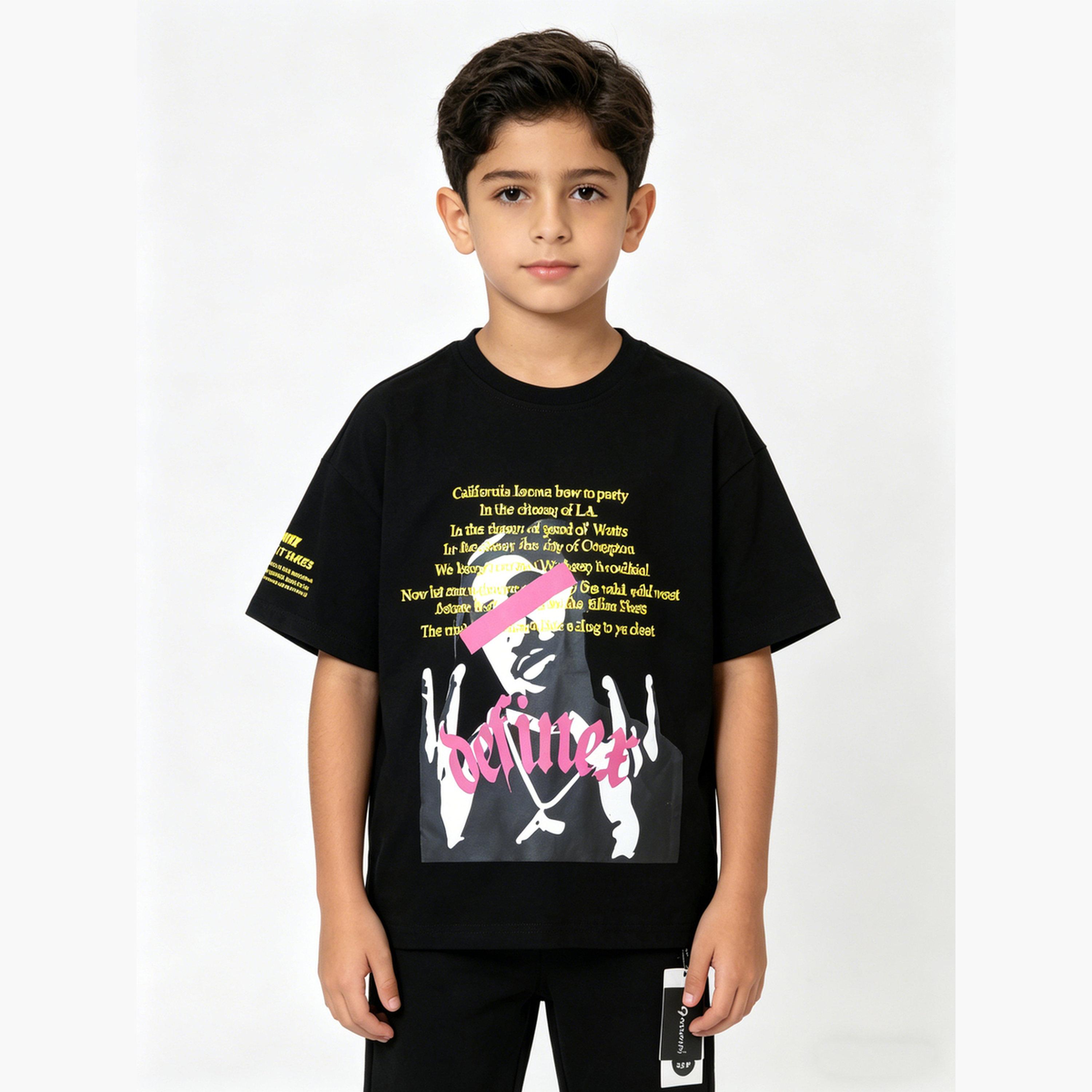 Take Two Kids Black Graphic Print Ramie Knitted Regular Fit T-Shirt-boys-clothing-tshirtsandpolos-image-1