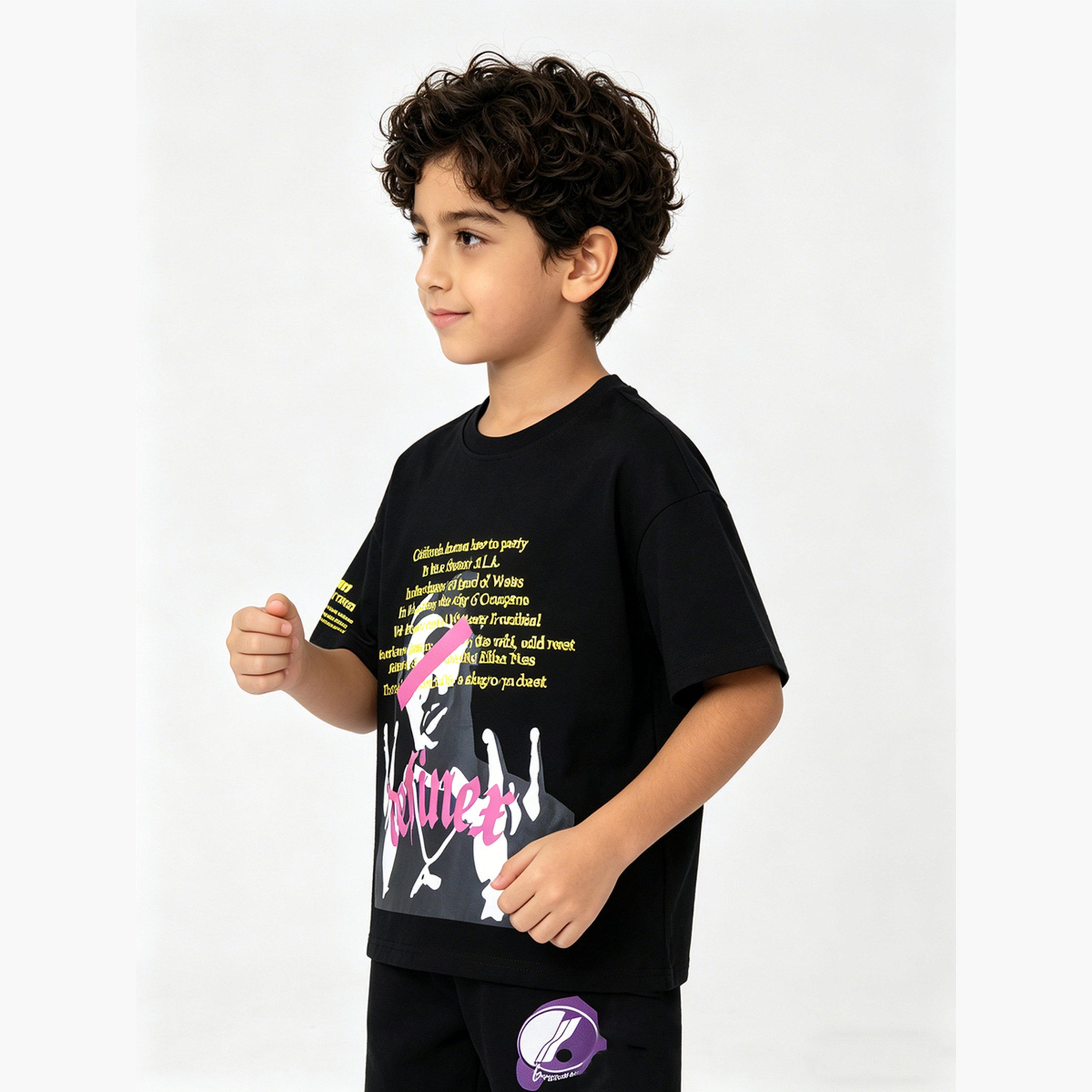 Take Two Kids Black Graphic Print Ramie Knitted Regular Fit T-Shirt-boys-clothing-tshirtsandpolos-image-3