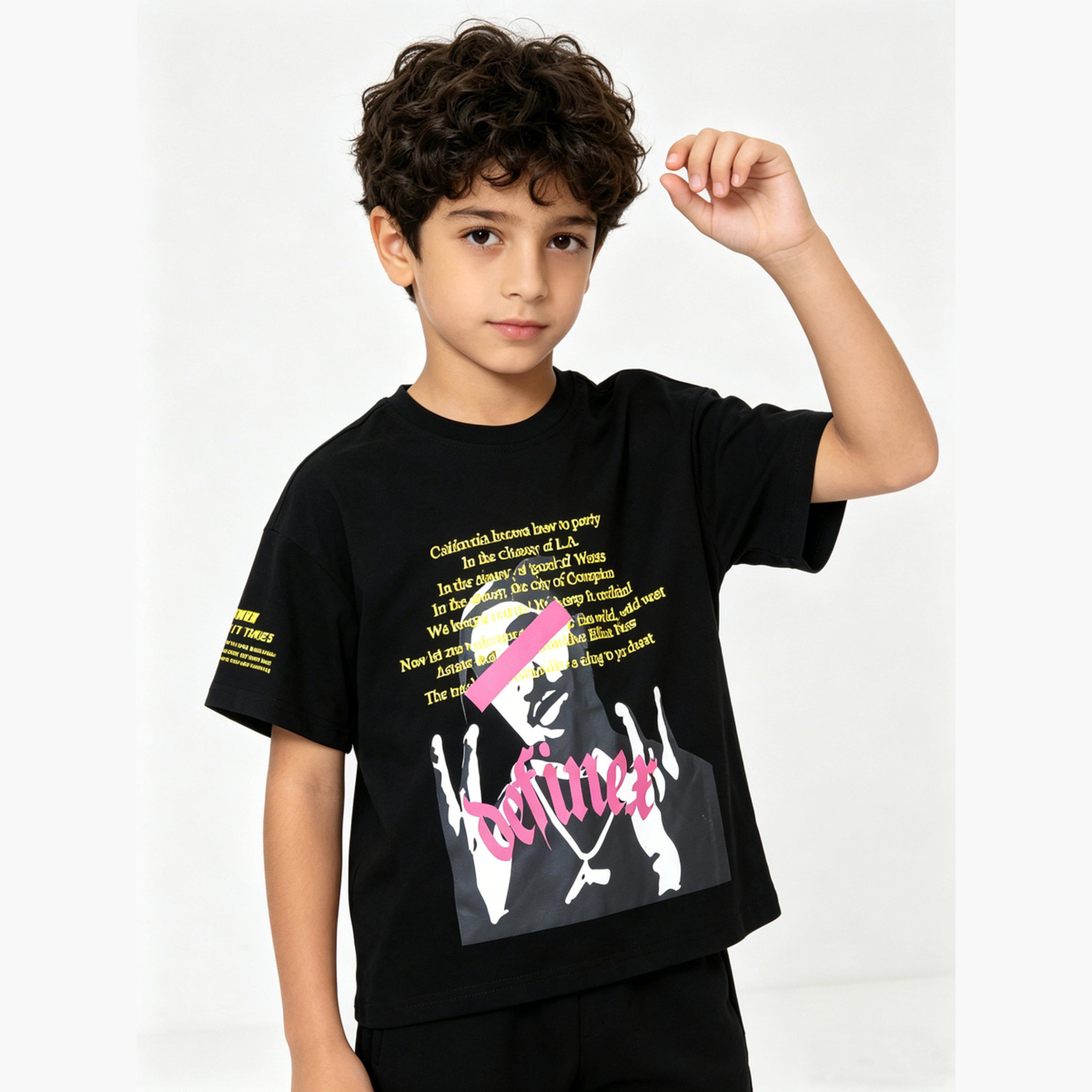 Take Two Kids Black Graphic Print Ramie Knitted Regular Fit T-Shirt-boys-clothing-tshirtsandpolos-image-4