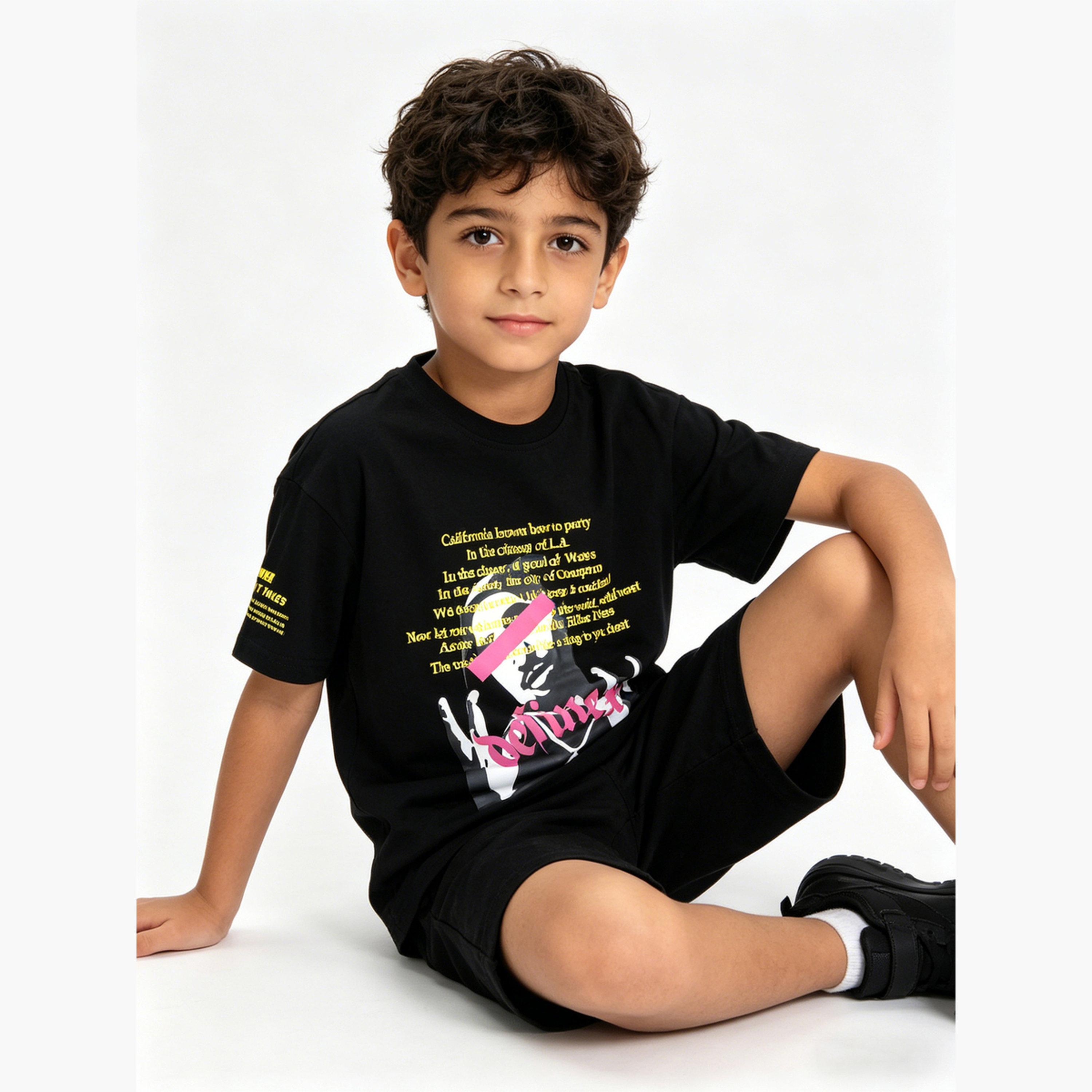 Take Two Kids Black Graphic Print Ramie Knitted Regular Fit T-Shirt-boys-clothing-tshirtsandpolos-image-5