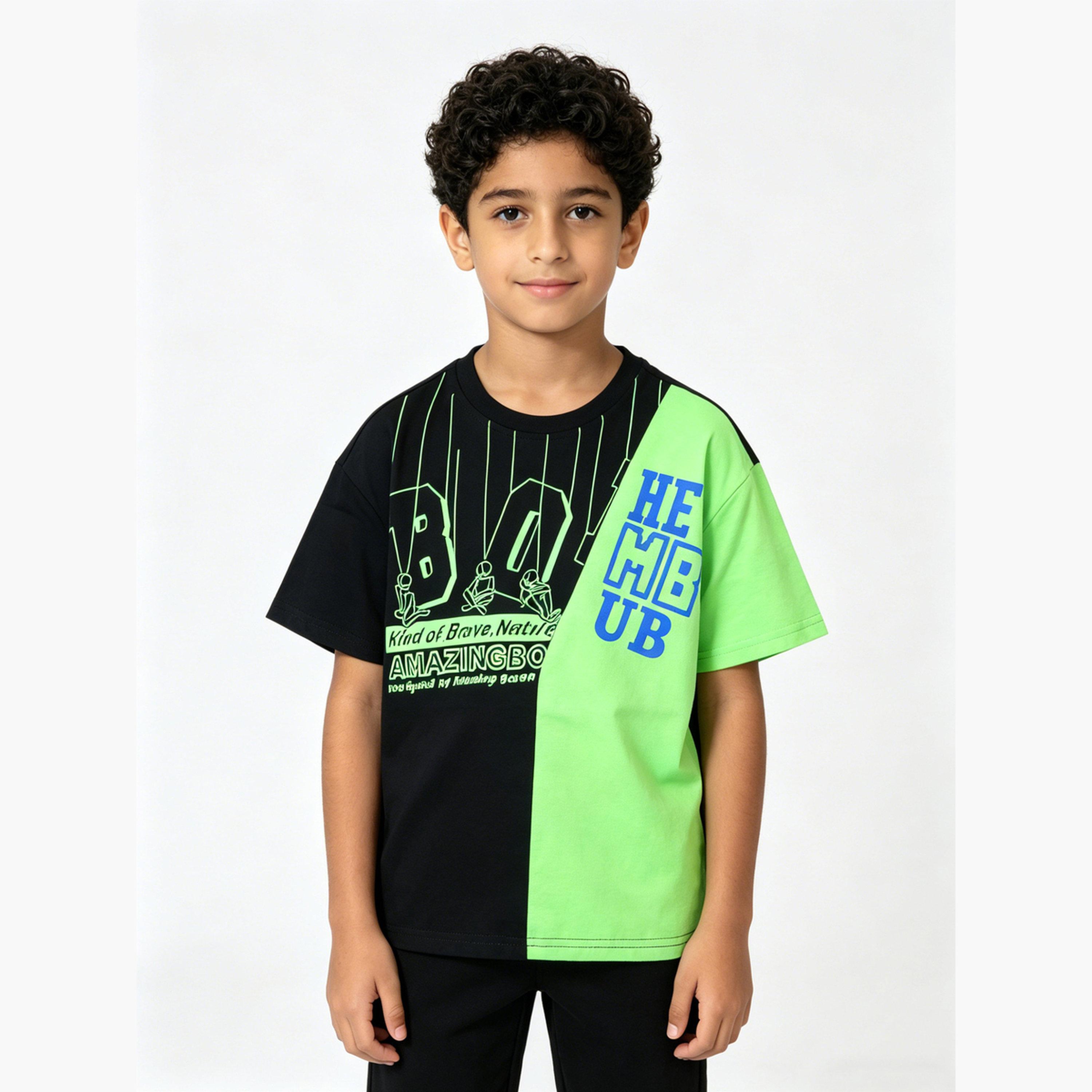 Take Two Boys Graphic Print Colorblock Cotton T-Shirt-boys-clothing-tshirtsandpolos-image-1