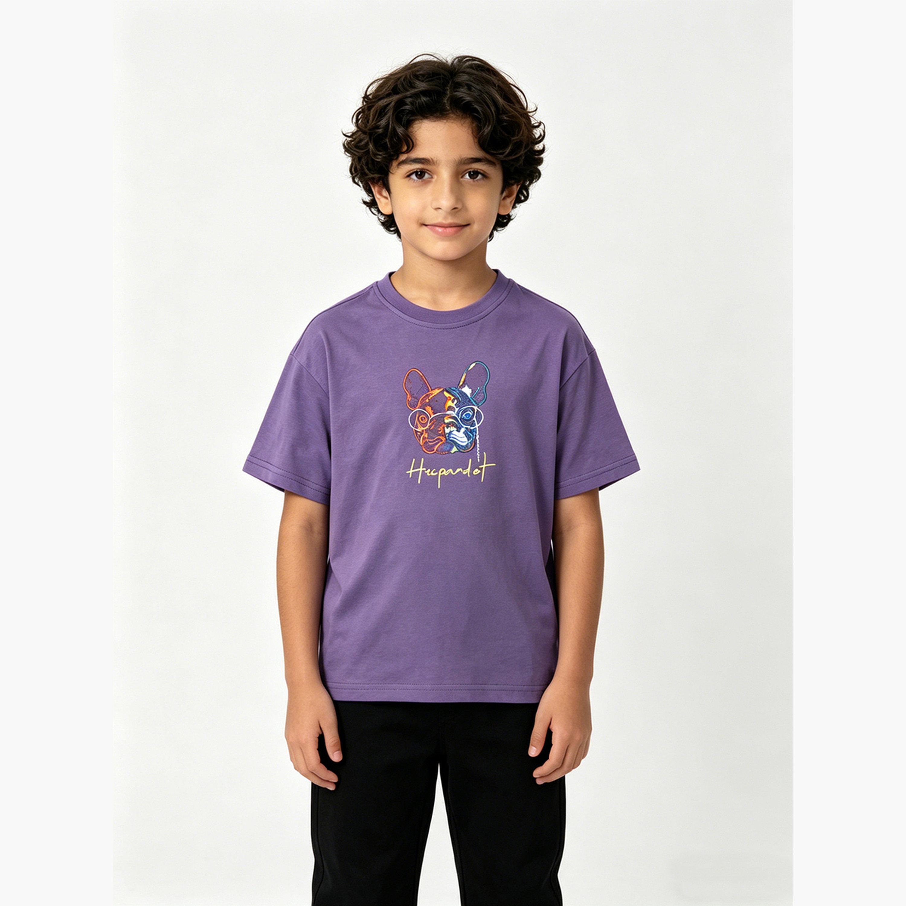 تيشيرت قطن مطرز للأطفال بنفسجي-boys-clothing-tshirtsandpolos-image-1