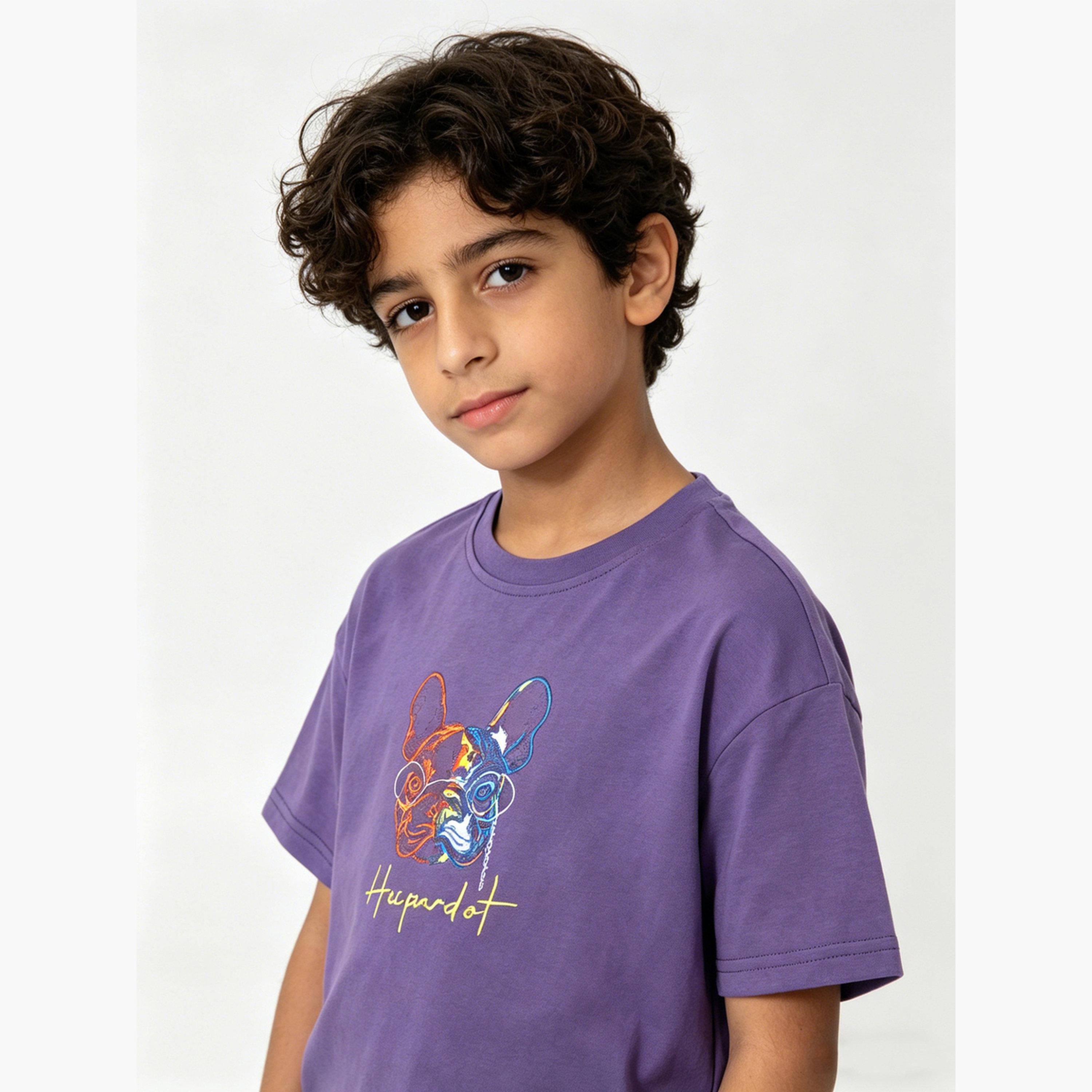 تيشيرت قطن مطرز للأطفال بنفسجي-boys-clothing-tshirtsandpolos-image-2