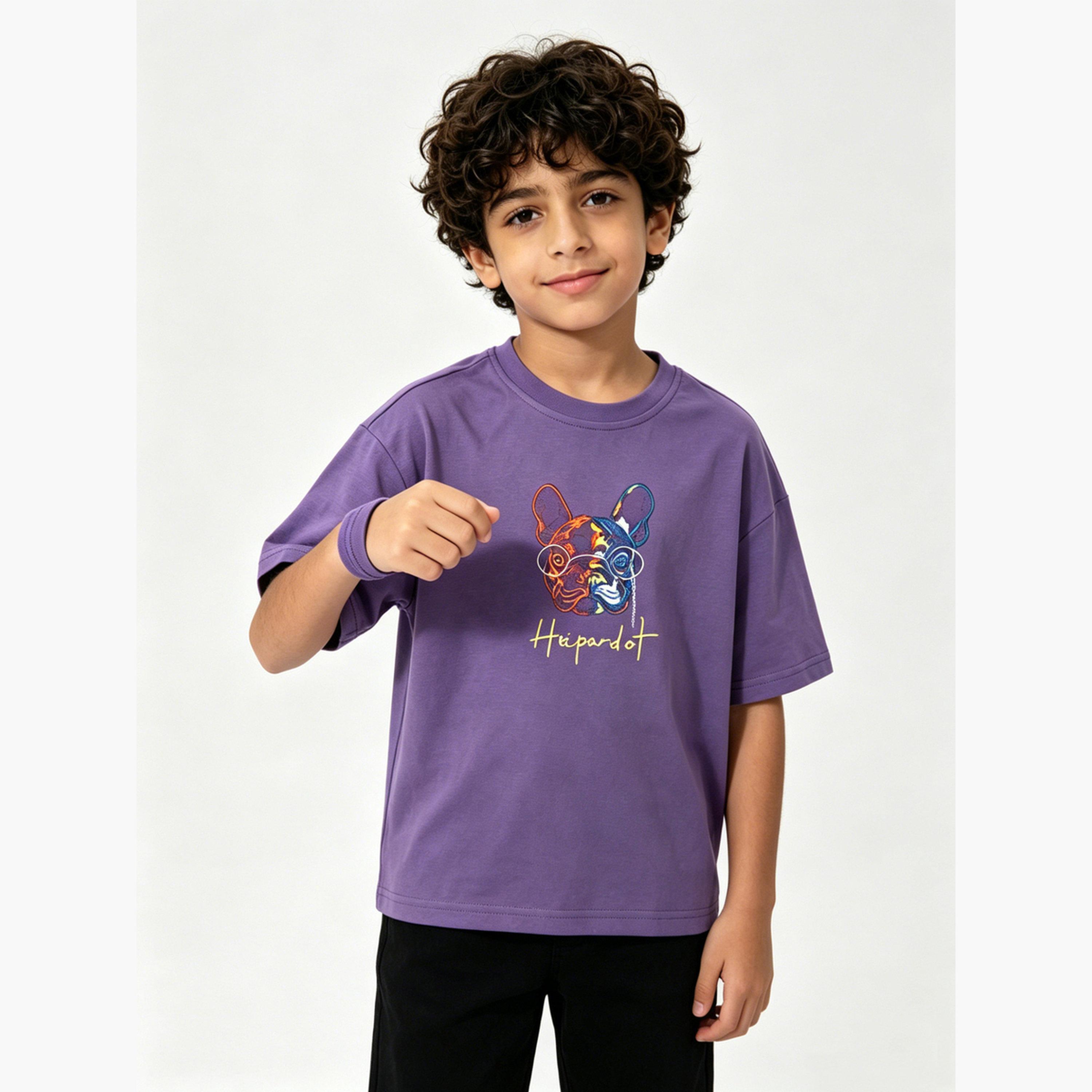تيشيرت قطن مطرز للأطفال بنفسجي-boys-clothing-tshirtsandpolos-image-3