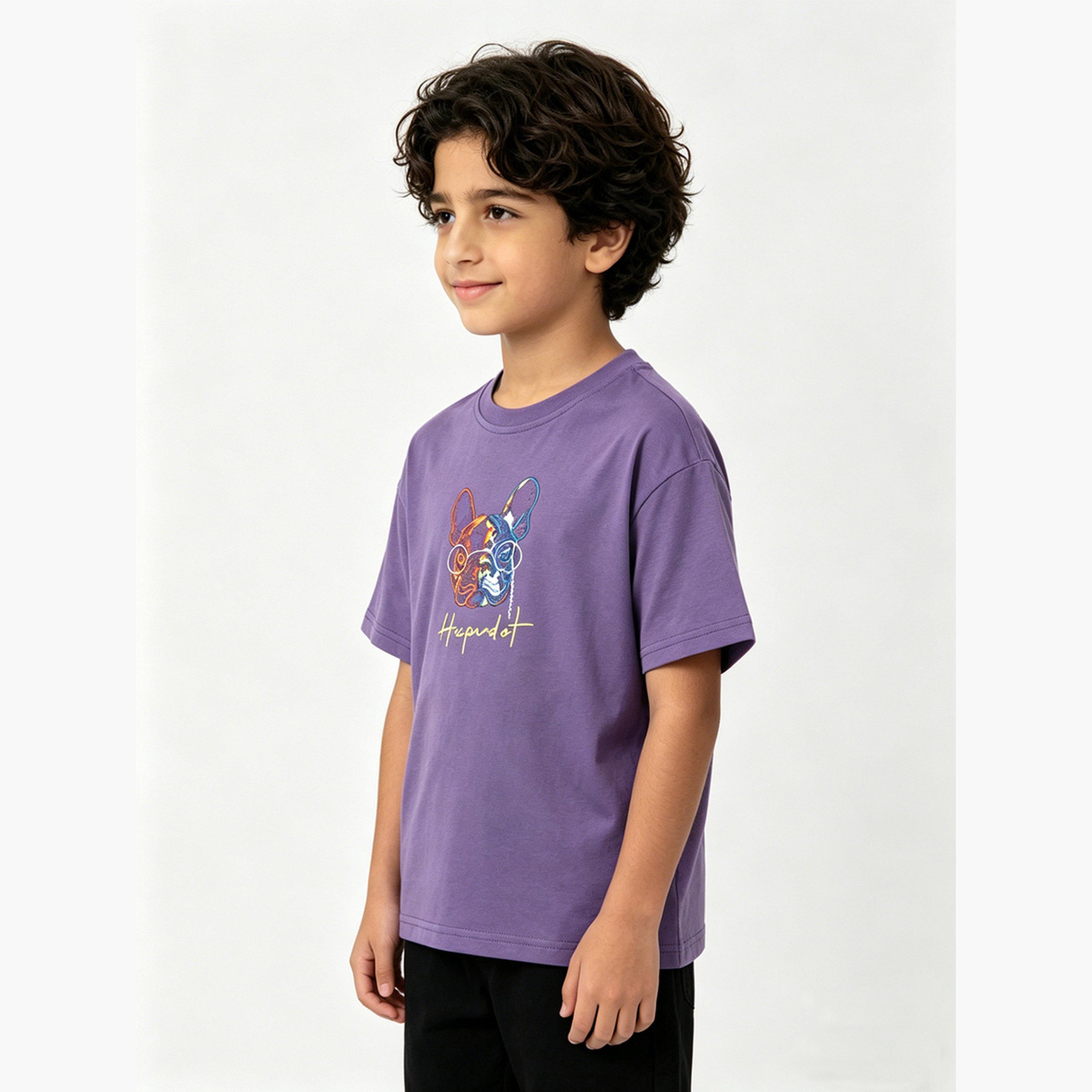 تيشيرت قطن مطرز للأطفال بنفسجي-boys-clothing-tshirtsandpolos-image-4