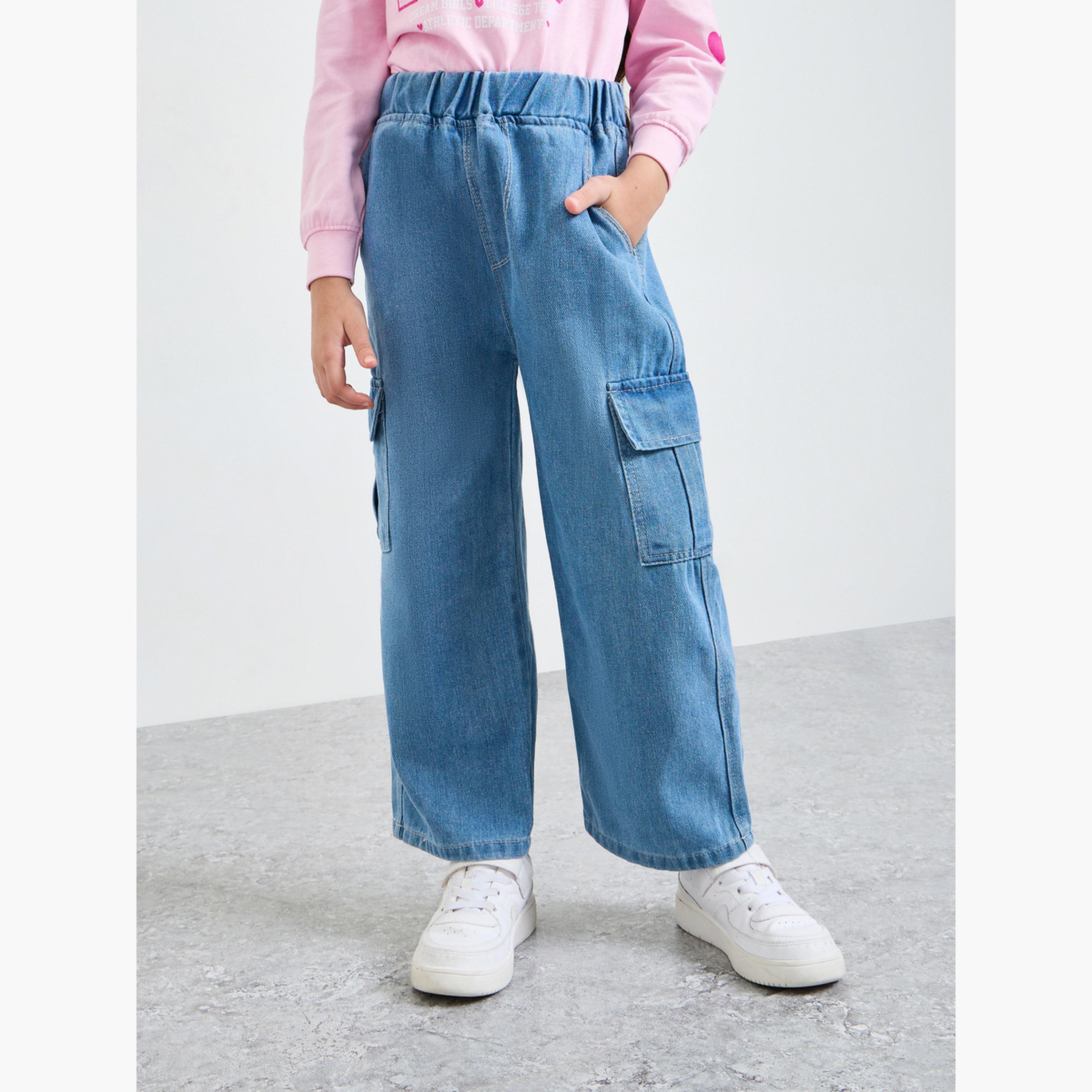 ستايلي - بنطلون جينز أزرق فاتح للبنات بجيوب جانبية-girls-clothing-bottoms-jeansandjeggings-image-1