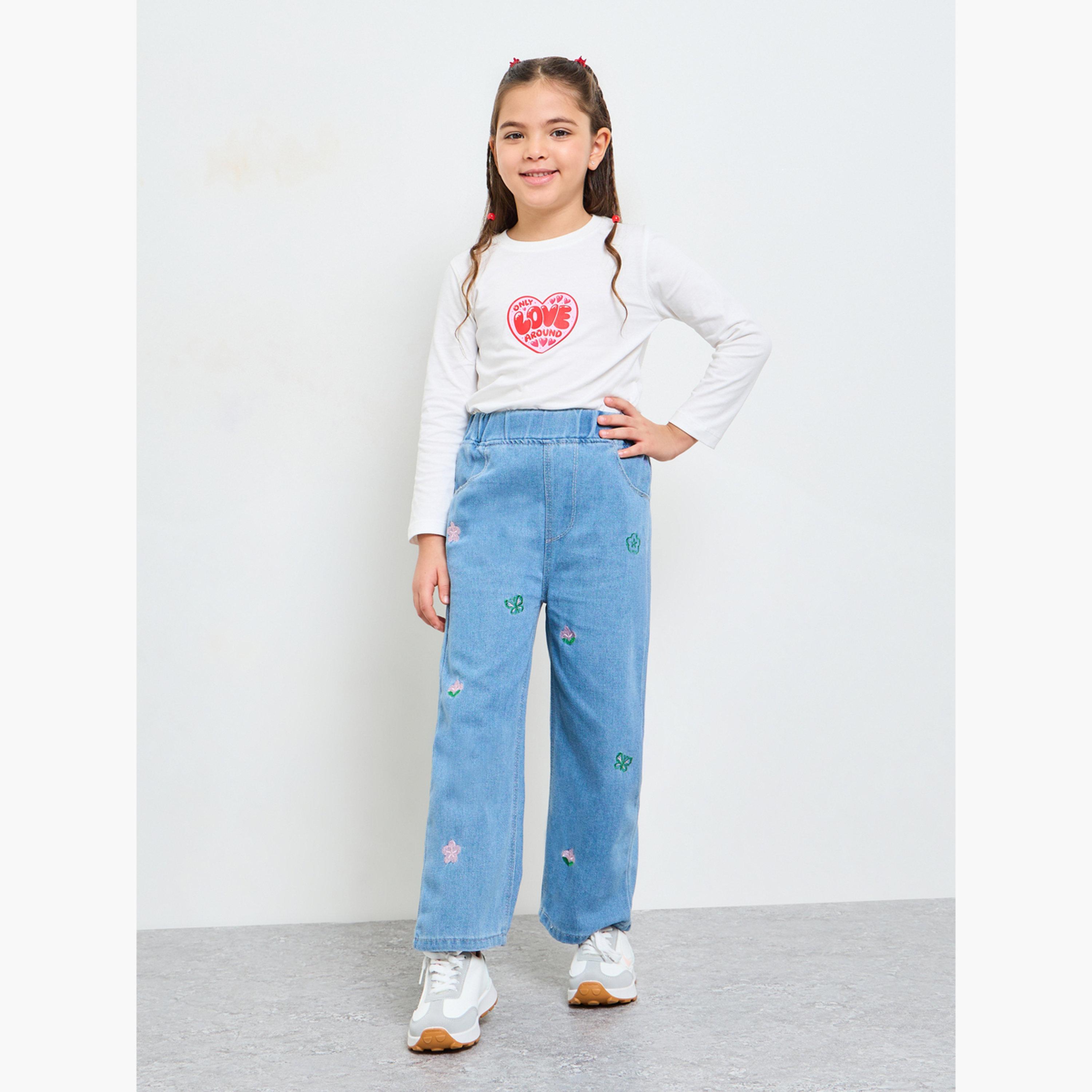 بنطال جينز مطرز بطول كامل للفتيات-girls-clothing-bottoms-jeansandjeggings-image-2