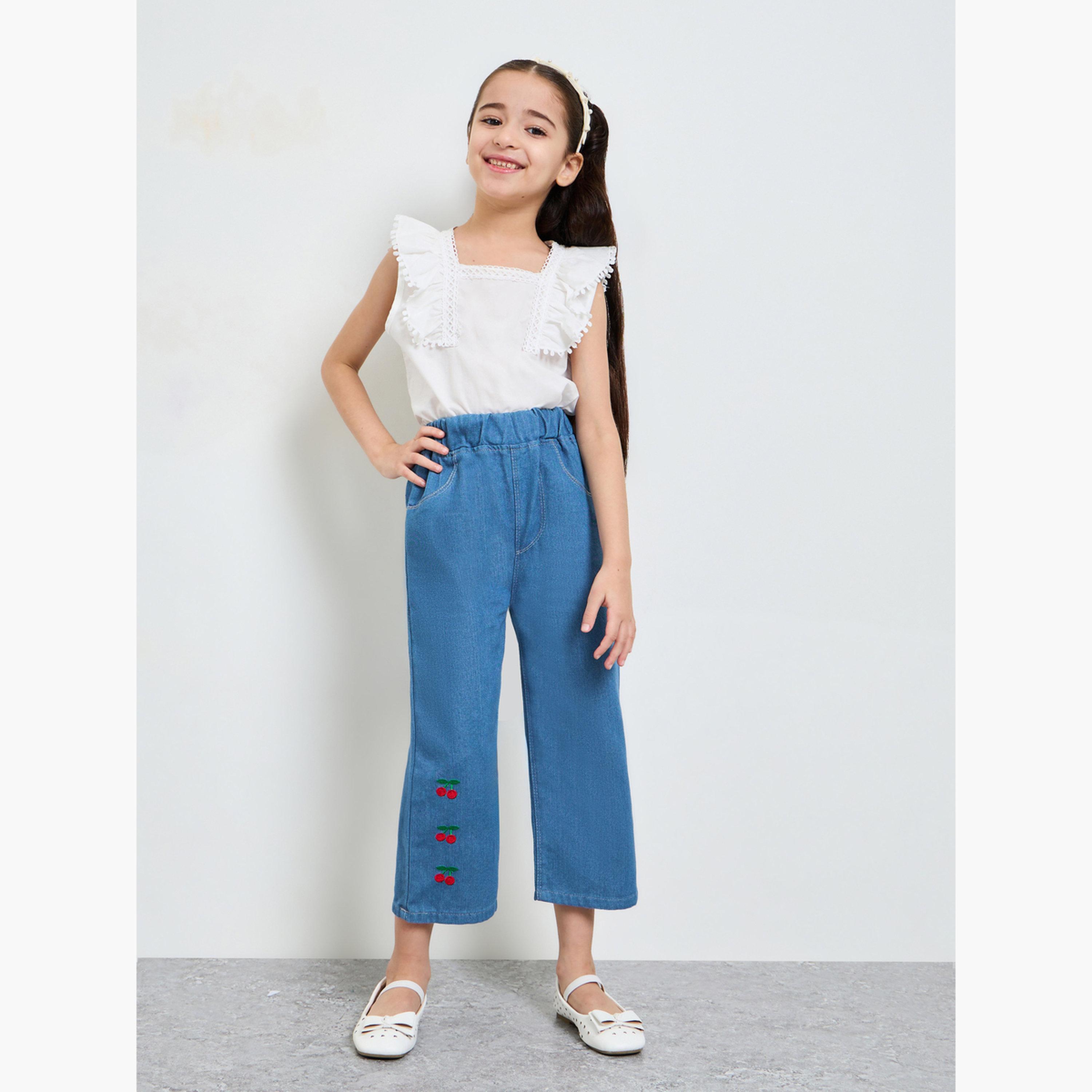 ستايلي - بنطلون جينز قصير للبنات بتطريز الكرز-girls-clothing-bottoms-jeansandjeggings-image-2