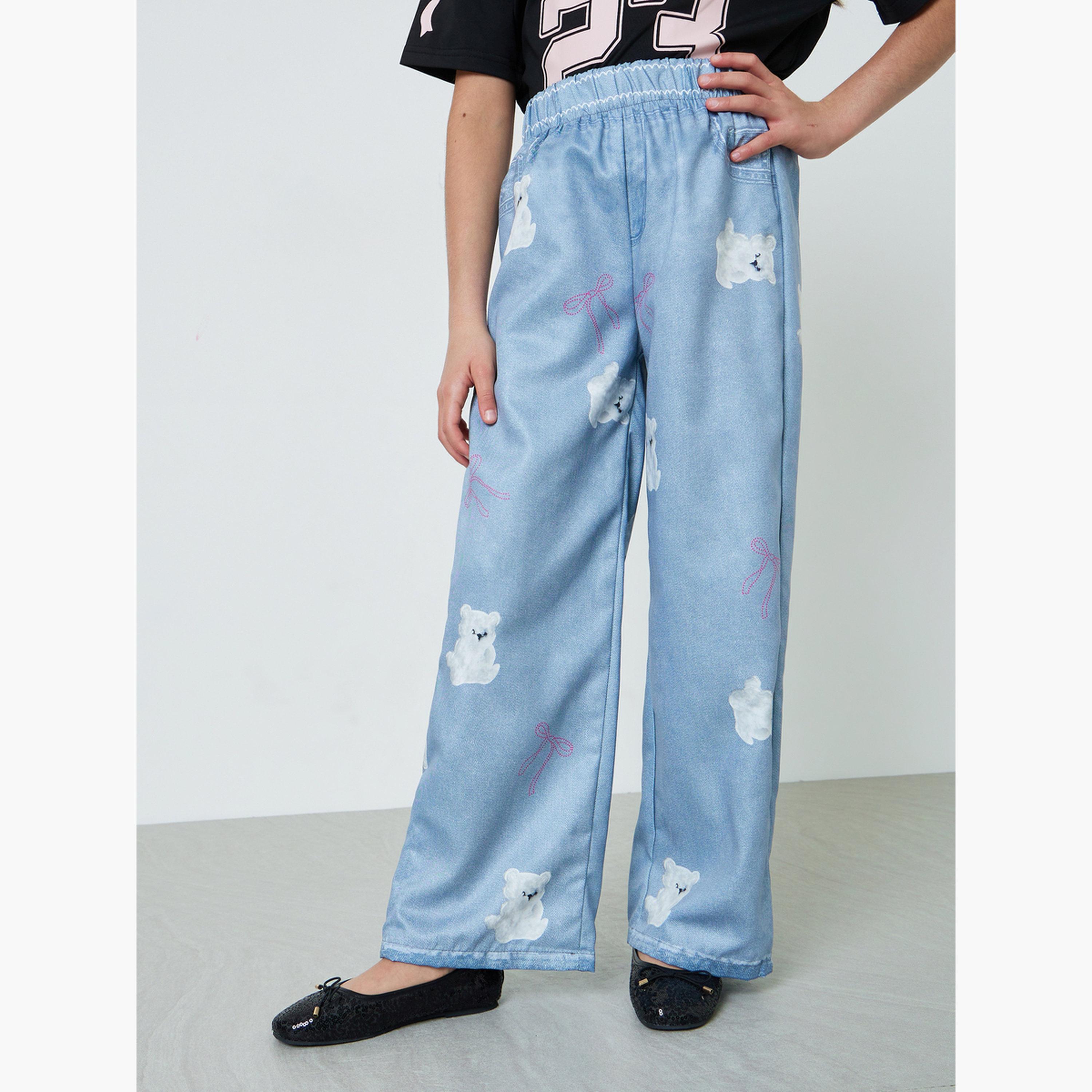 Styli Teen Girls Oversized Jersey T-Shirt and Printed Jeans Set-girls-clothing-setsandcoords-image-6