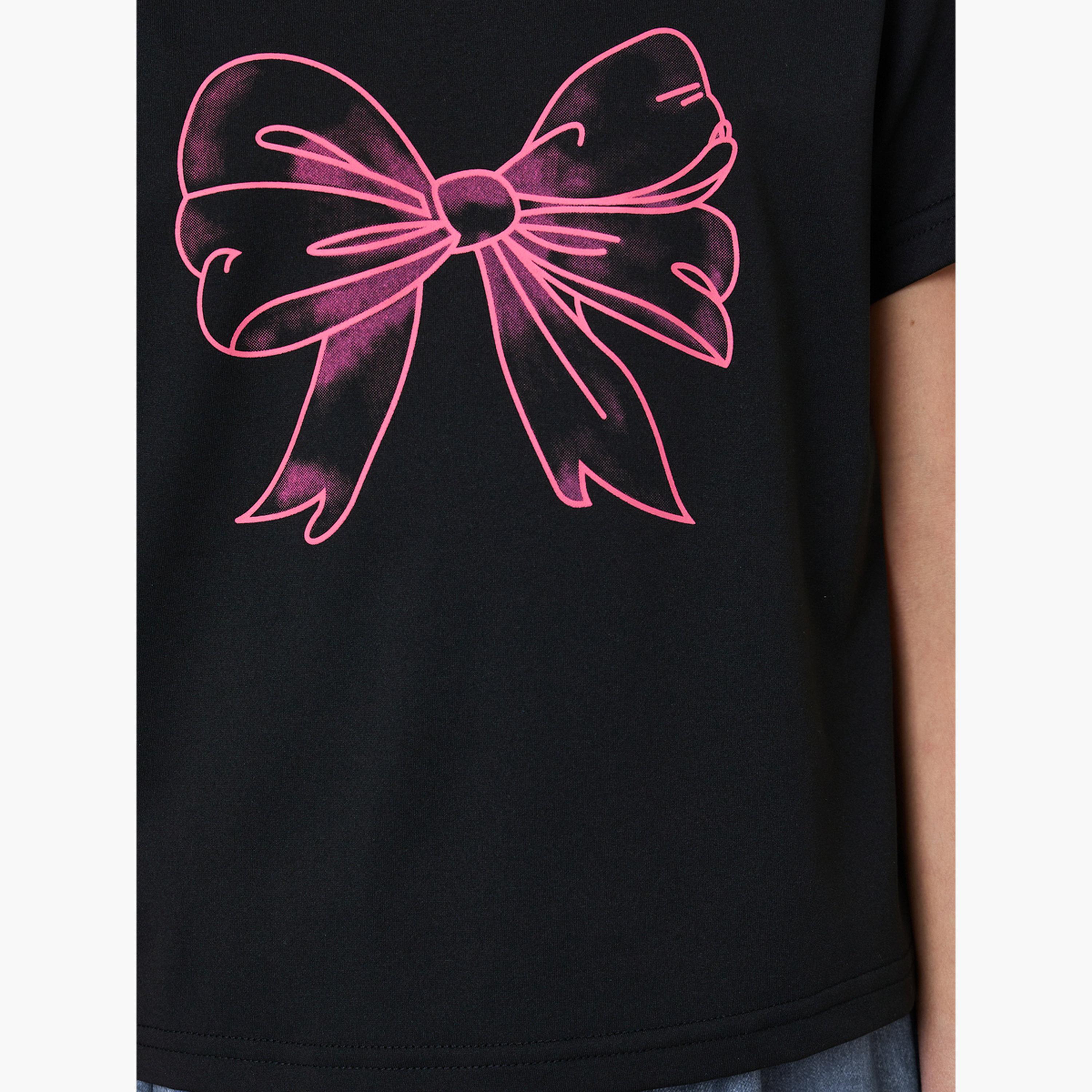 Styli Teen Girls Bow Print T-Shirt and Graffiti Jeans Set-girls-clothing-setsandcoords-image-5