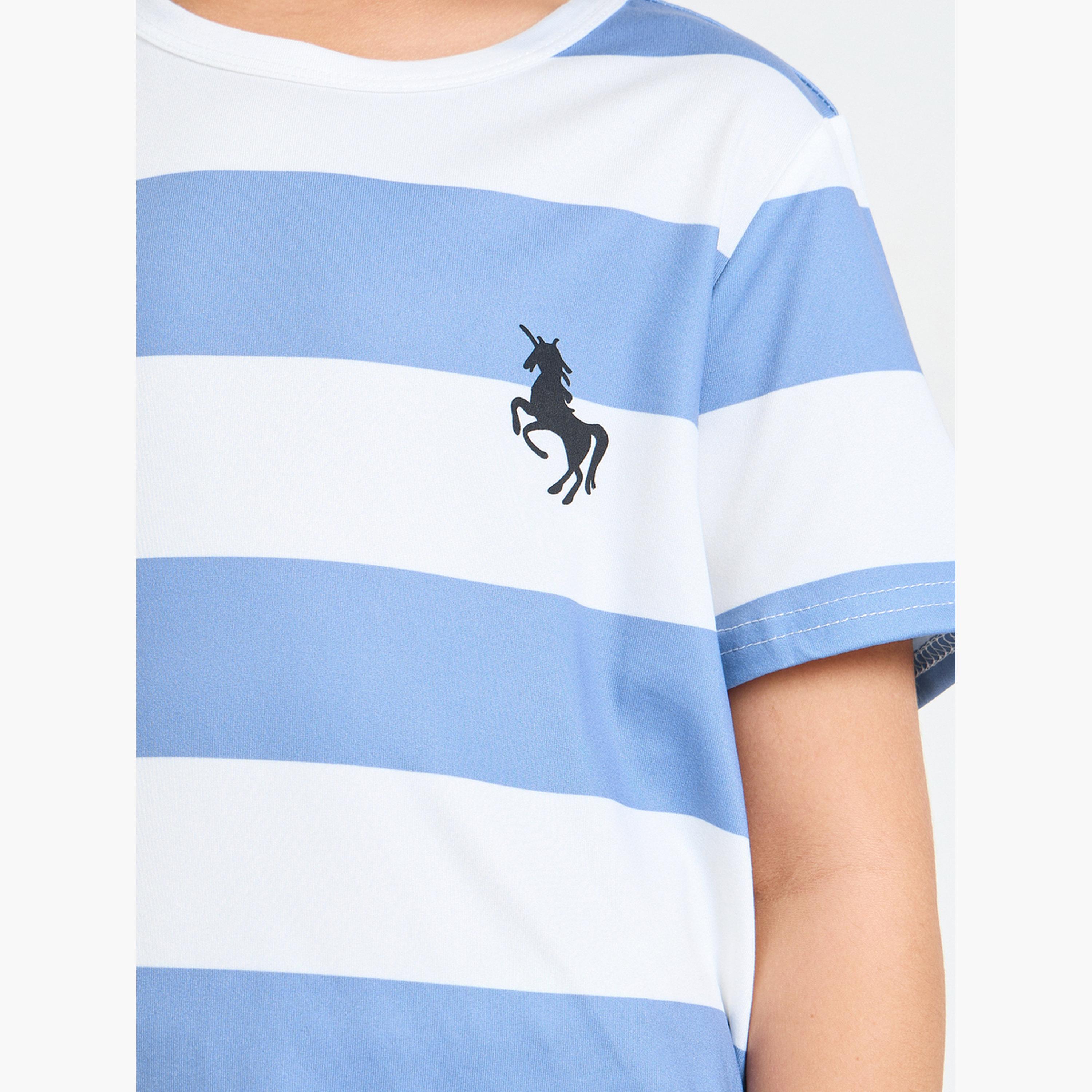 ستايلي - طقم تيشيرت مخطط للأولاد وشورت سادة سهل الارتداء-boys-clothing-setsandcoords-image-5