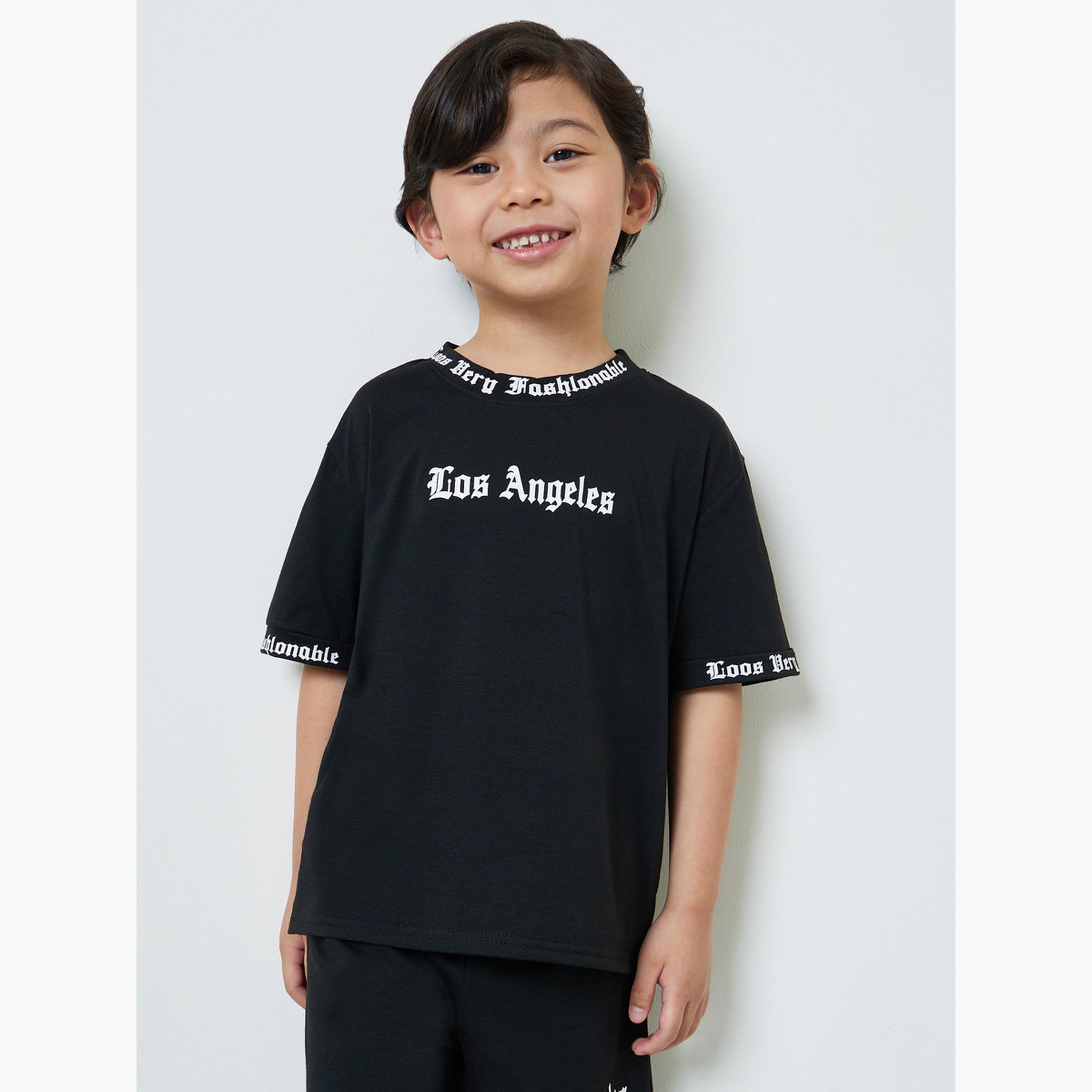 Styli Boys Black Slogan Print T-Shirt and Shorts Set-boys-clothing-setsandcoords-image-3