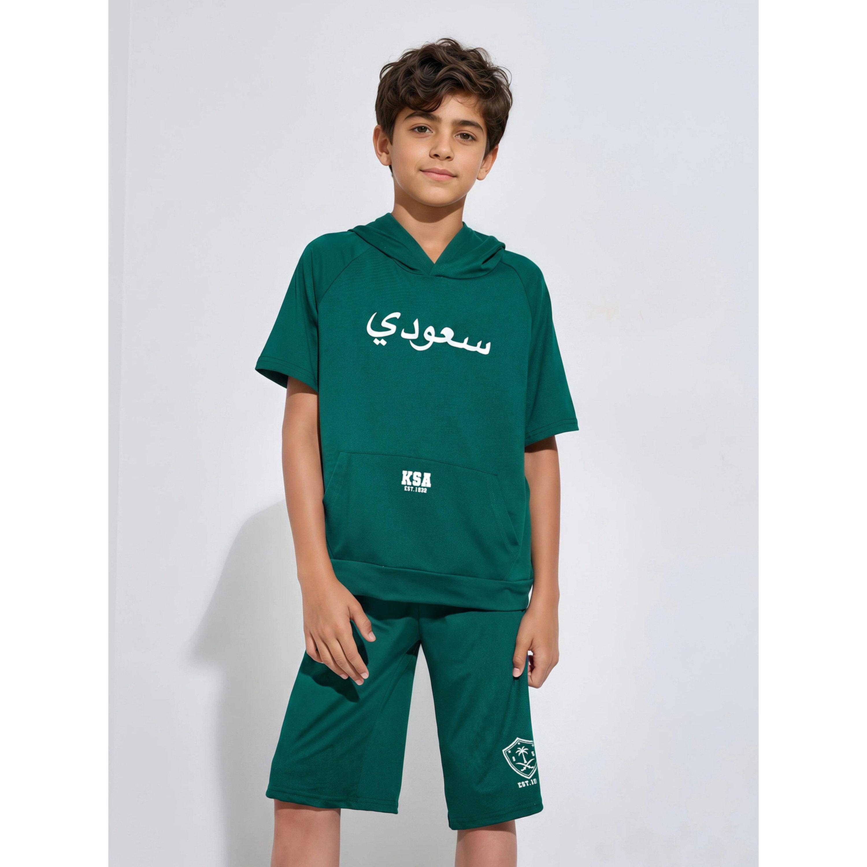 مجموعة من شورت وسويت شيرت بقبعة لليوم الوطني للبنين باللون الأخضر الداكن-boys-clothing-setsandcoords-image-1