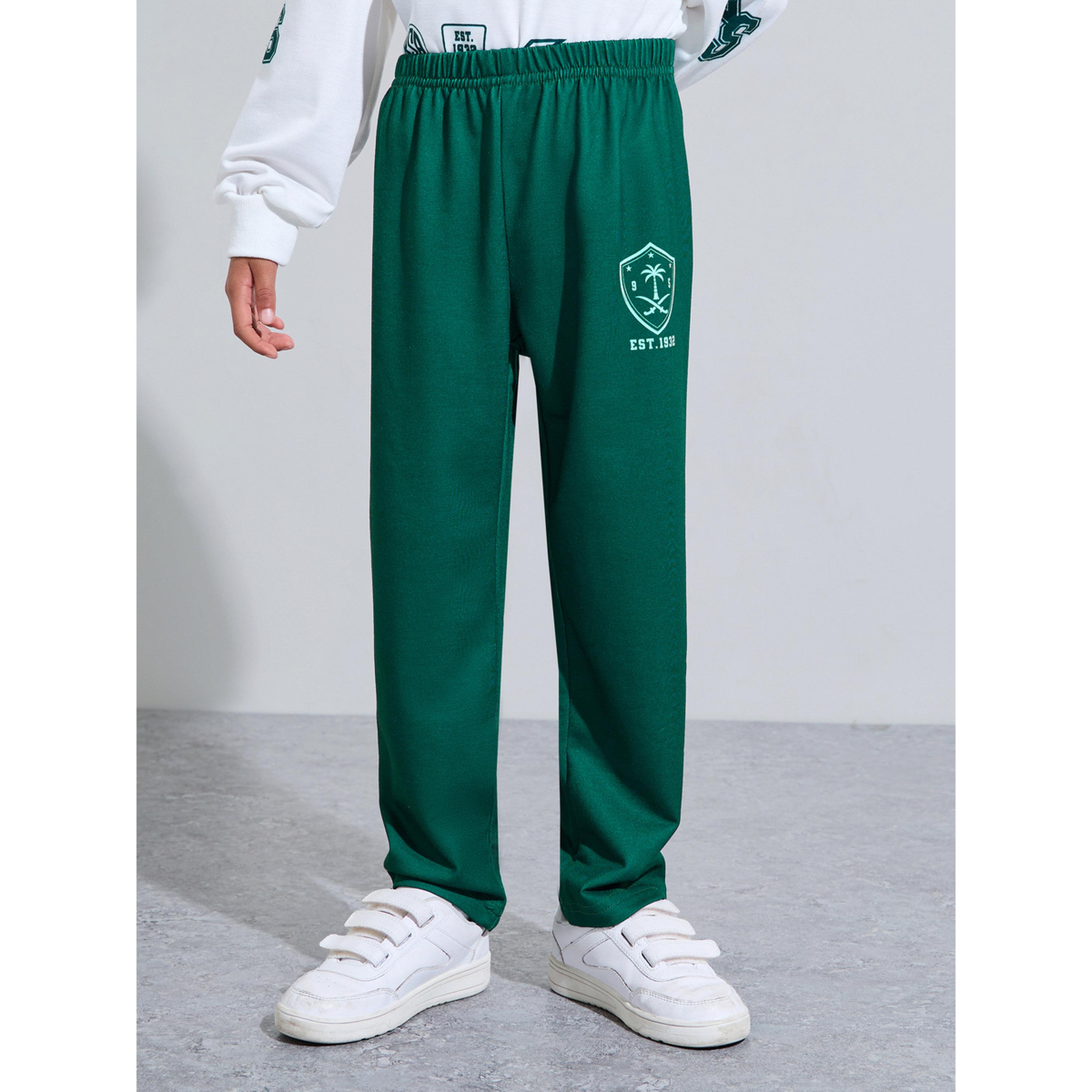 Styli Boys White KSA National Day Print Hoodie and Dark Green Joggers Set-boys-clothing-setsandcoords-image-4