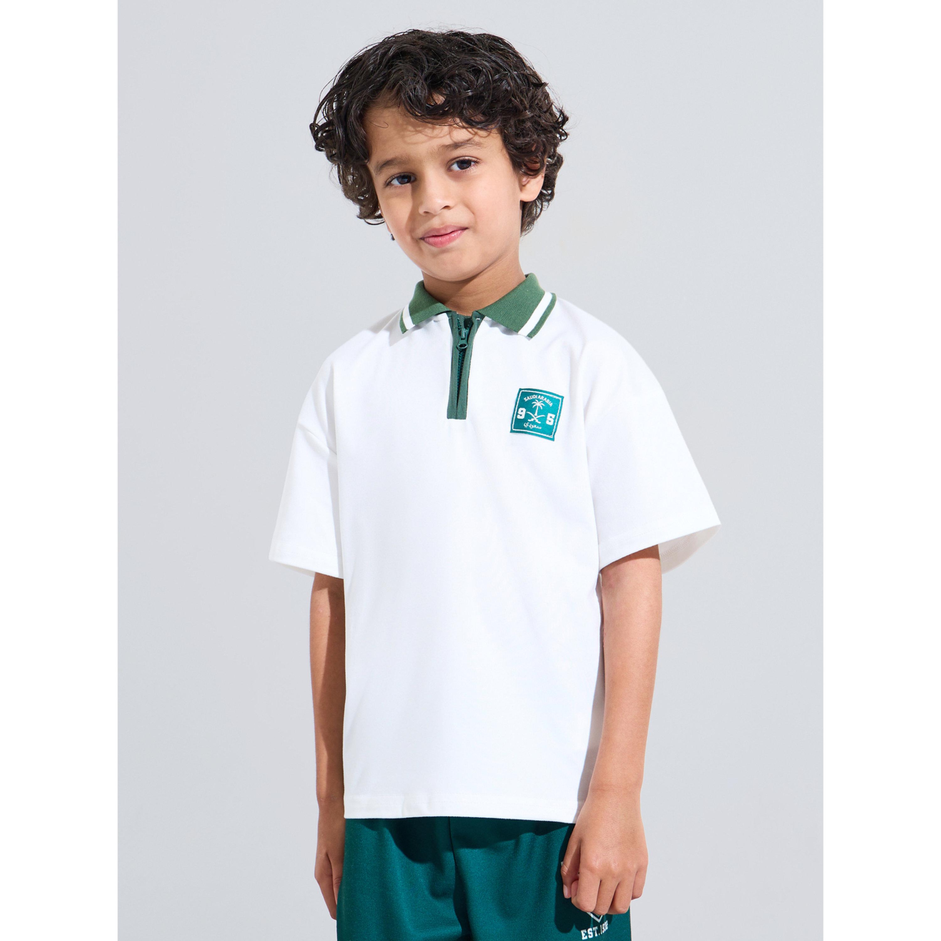 Styli Boys Off White KSA National Day Patchwork Contrast Collar Polo T-Shirt-boys-clothing-tshirtsandpolos-image-1