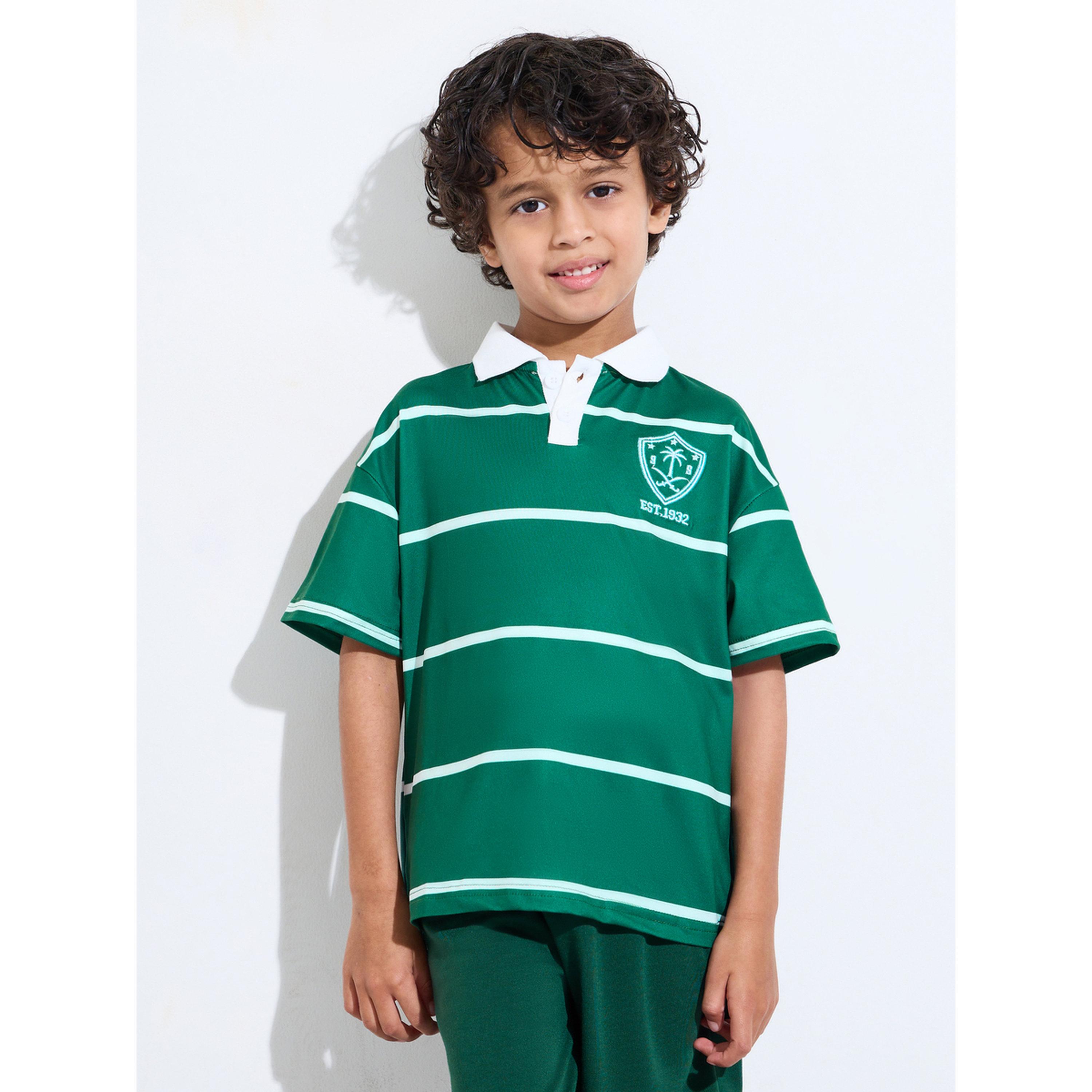 Styli Boys Dark Green Striped Embroidered Oversized Polo T-Shirt-boys-clothing-tshirtsandpolos-image-1
