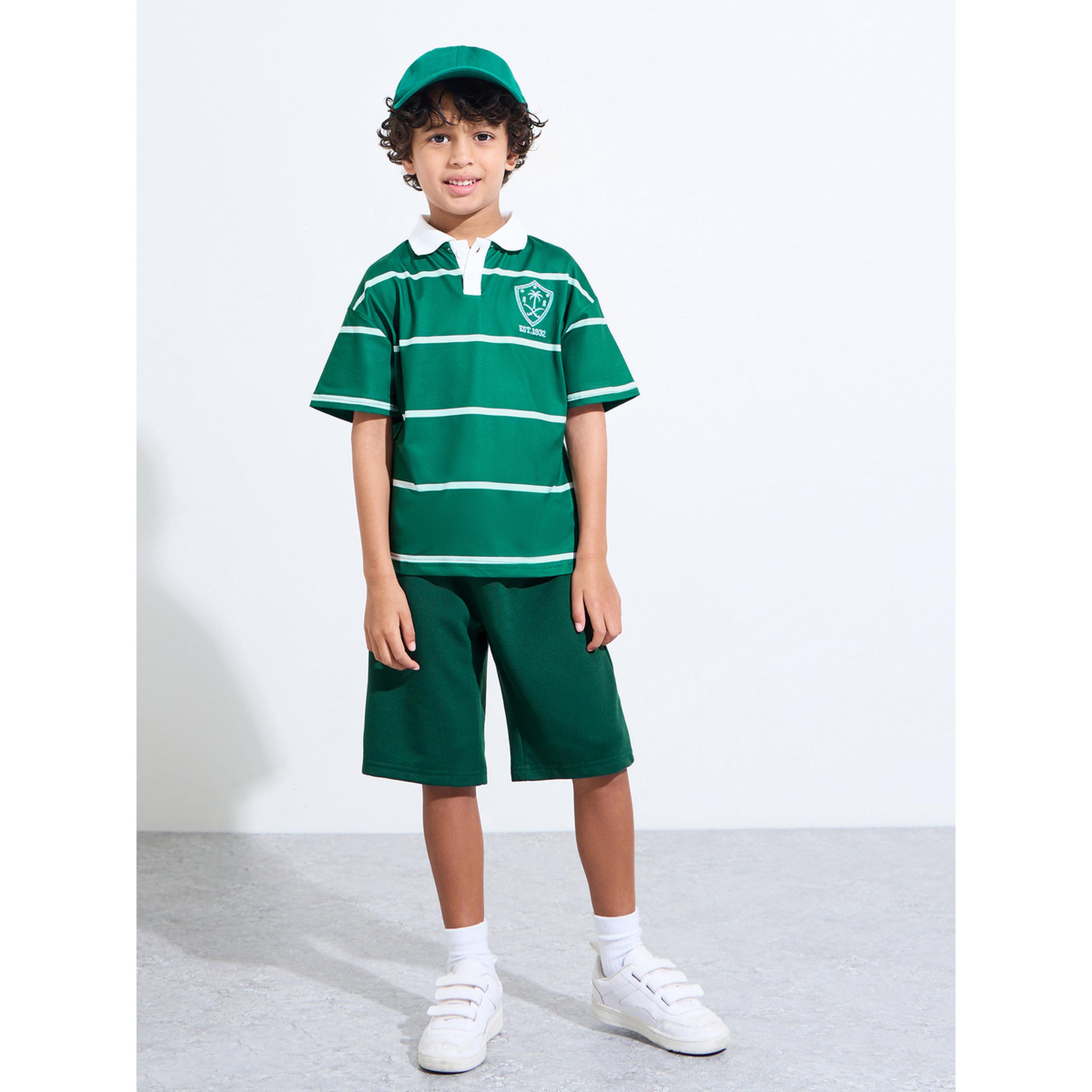 Styli Boys Dark Green Striped Embroidered Oversized Polo T-Shirt-boys-clothing-tshirtsandpolos-image-2