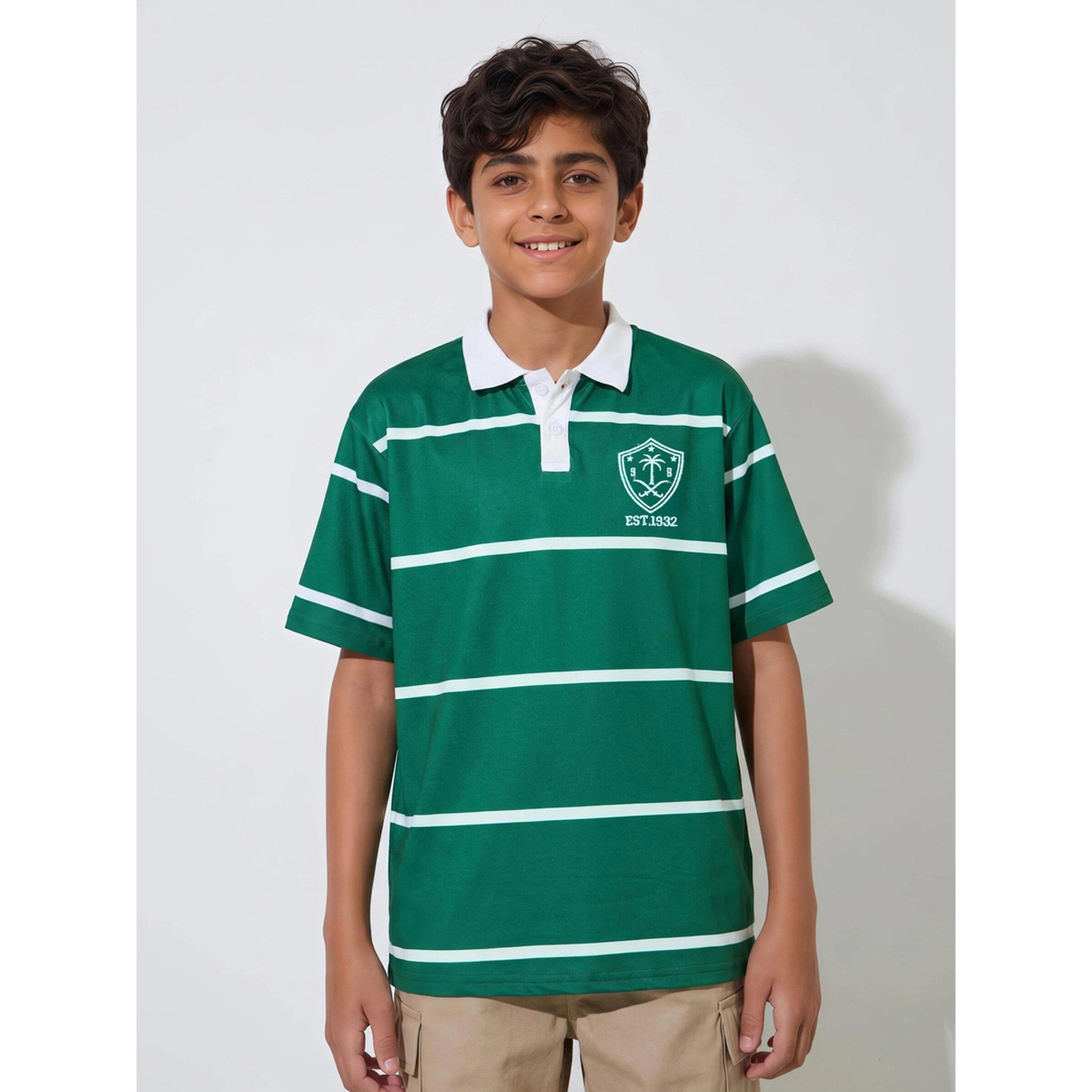 Styli Teen Boys Green Striped Embroidered Short Sleeves Polo T-Shirt-boys-clothing-tshirtsandpolos-image-1