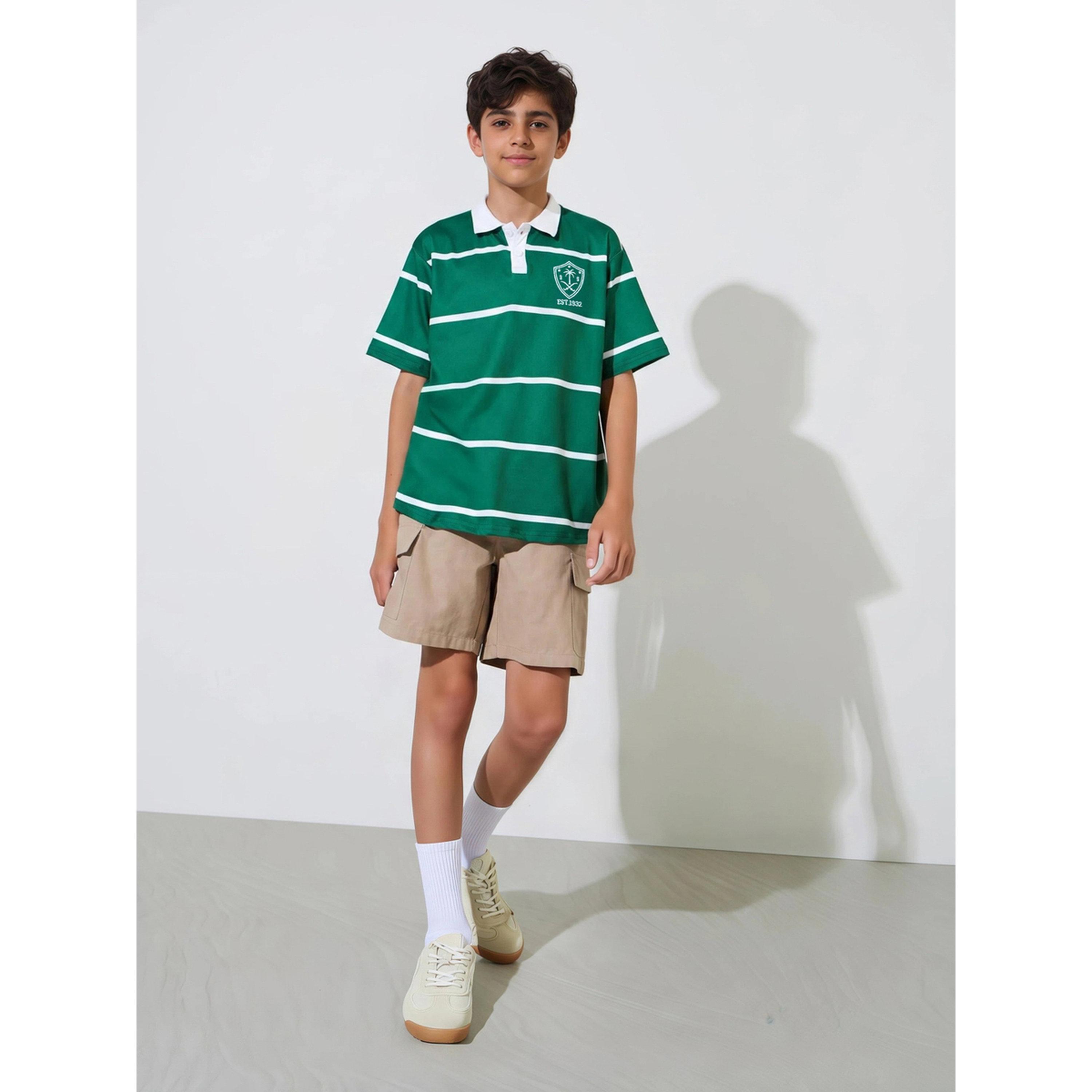 Styli Teen Boys Green Striped Embroidered Short Sleeves Polo T-Shirt-boys-clothing-tshirtsandpolos-image-2