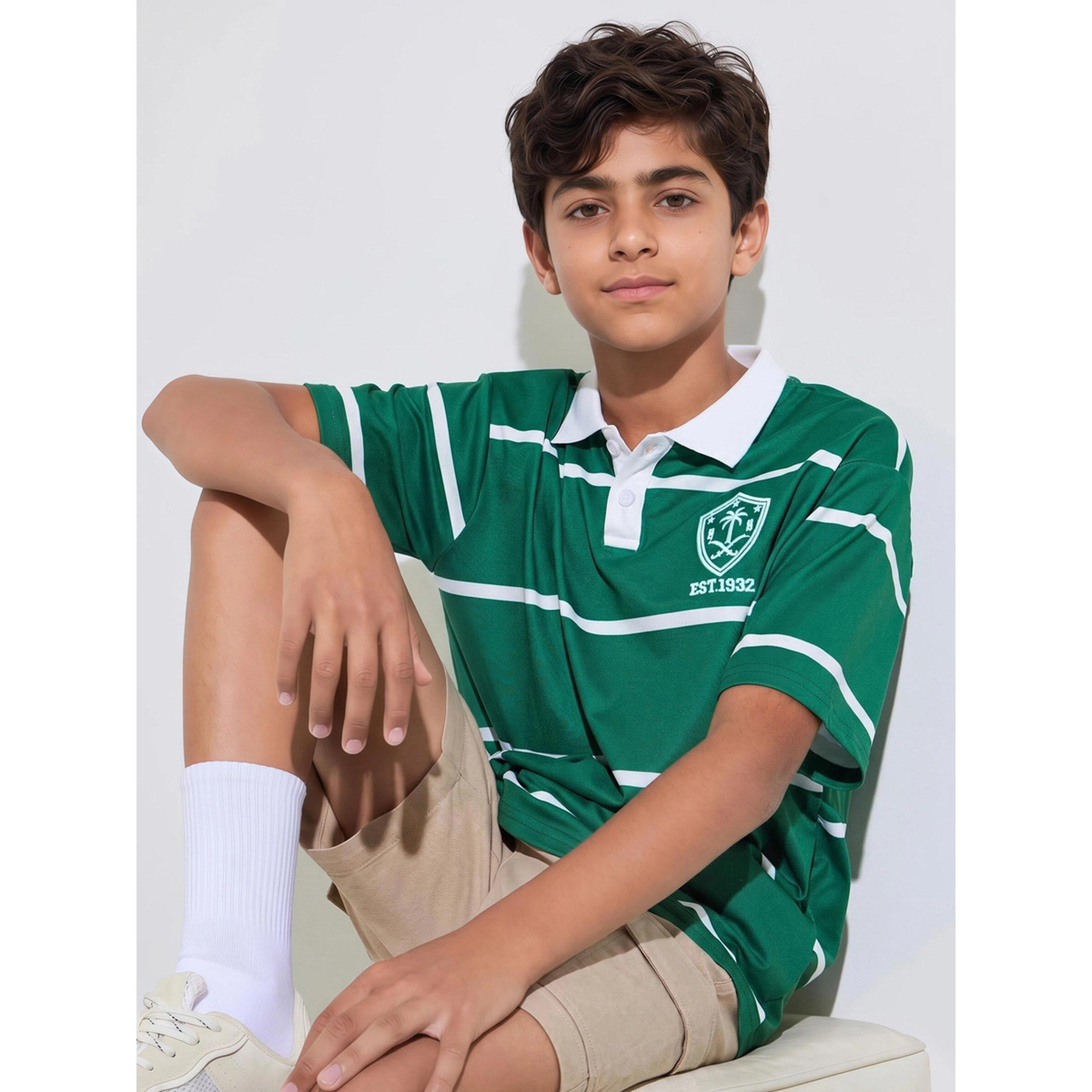 Styli Teen Boys Green Striped Embroidered Short Sleeves Polo T-Shirt-boys-clothing-tshirtsandpolos-image-3