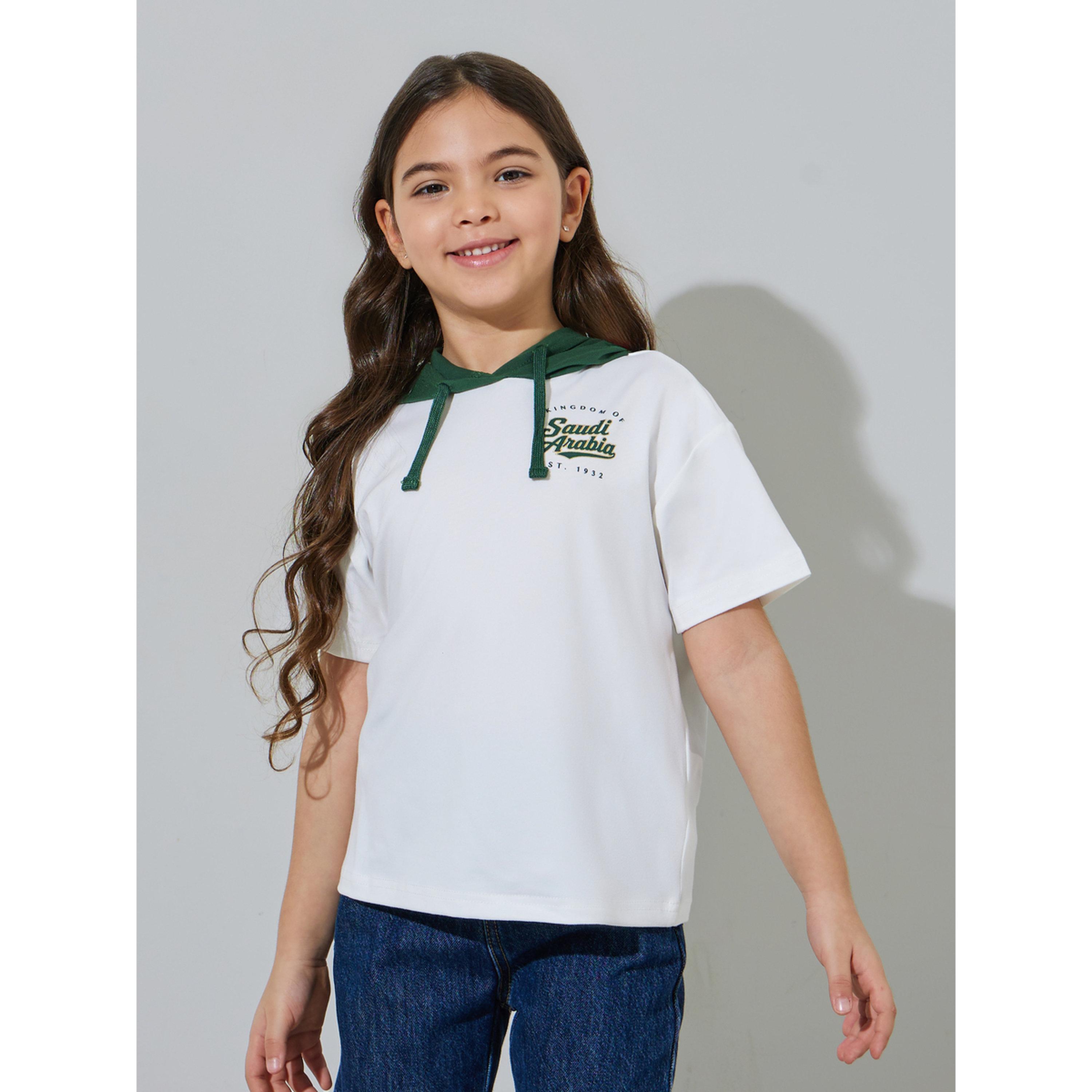 Styli Girls Off White KSA National Day Print Hooded T-Shirt-girls-clothing-tshirts-image-1