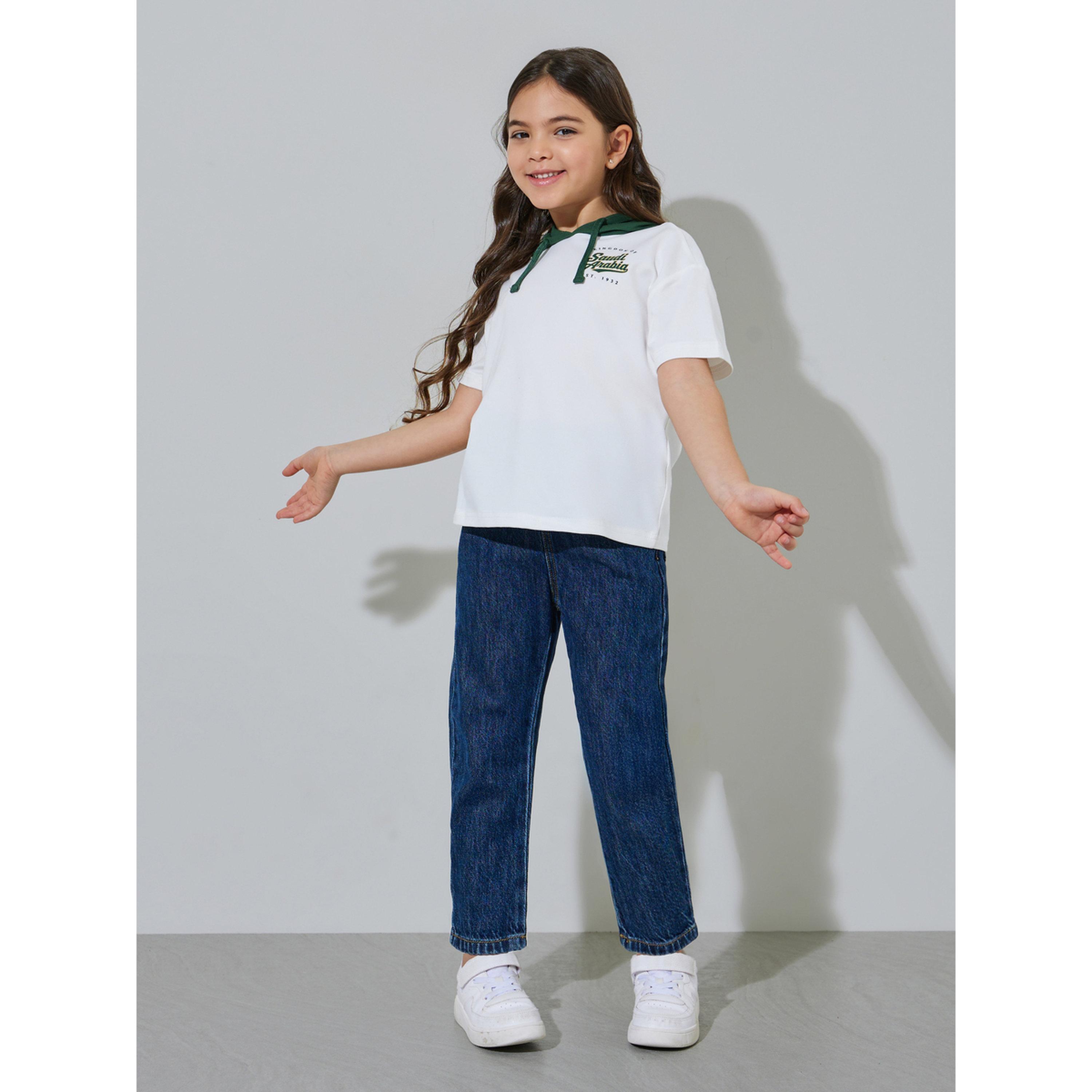 Styli Girls Off White KSA National Day Print Hooded T-Shirt-girls-clothing-tshirts-image-2